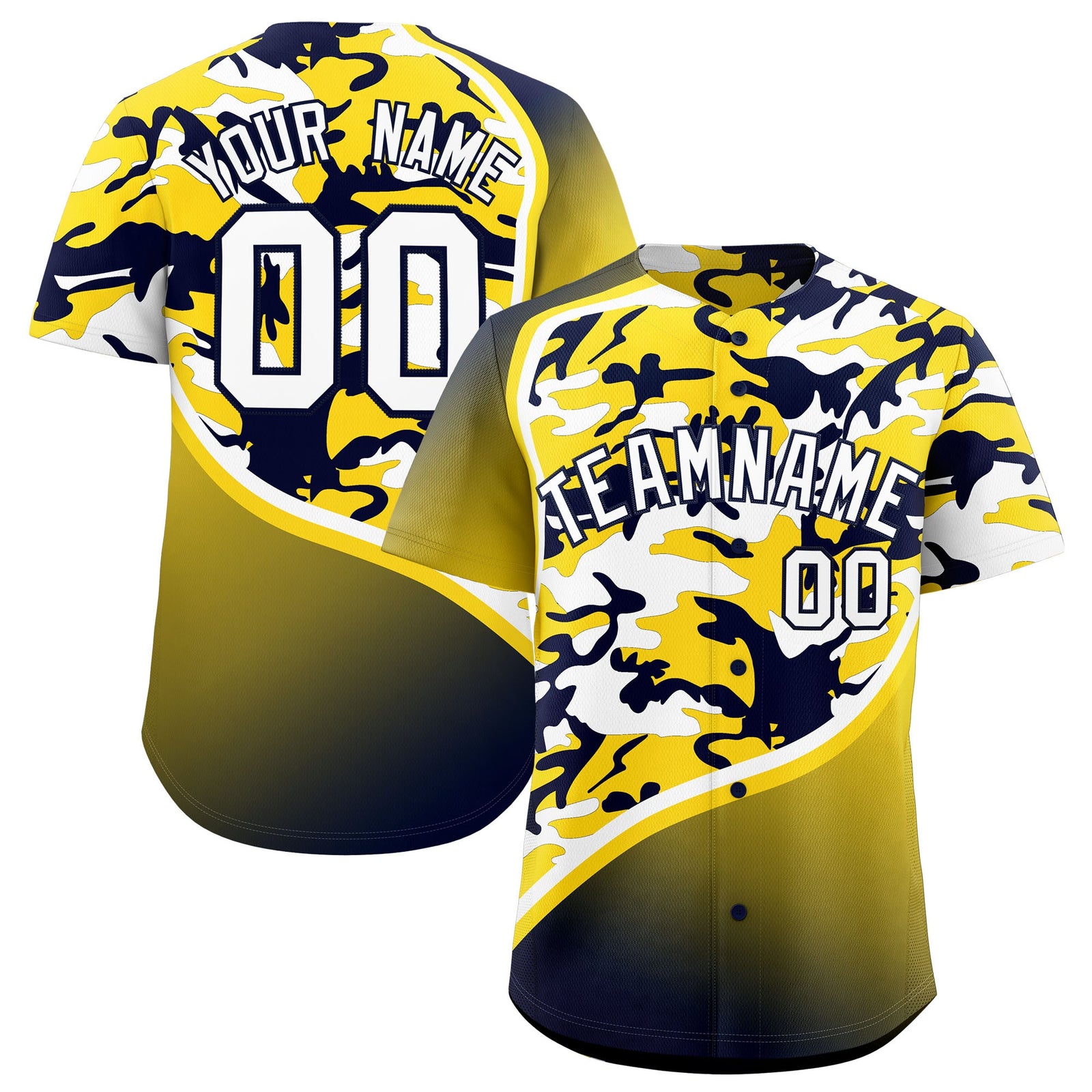 Custom Gold Navy White Camo Gradient Fashion Baseball Jersey | Perfect for Training,Sublimation Printed & Stitched,Add Name and Numbern,Perfect for Teams | KXKSHOP