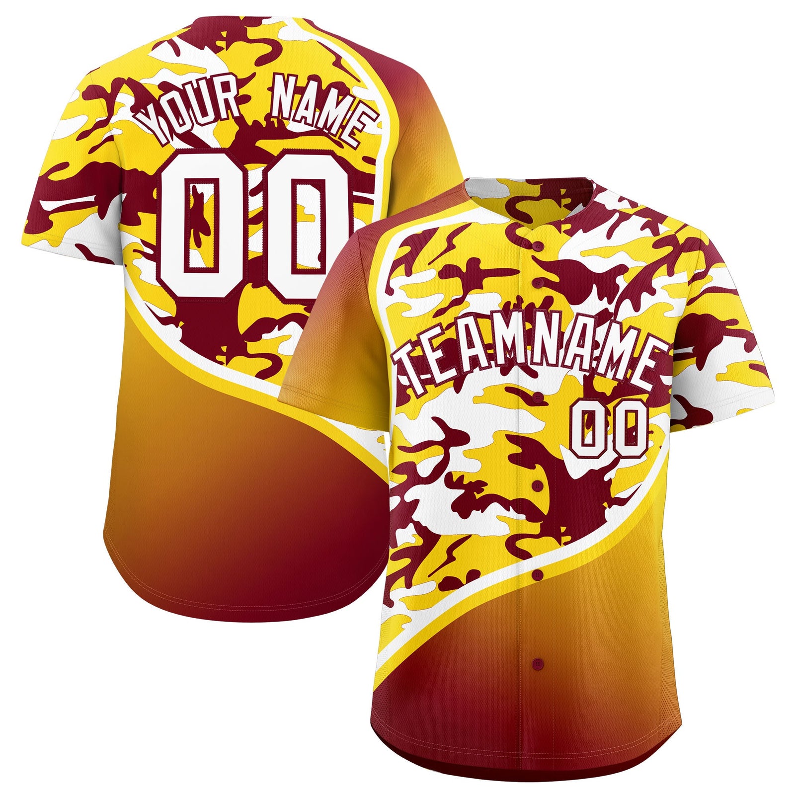 Custom Crimson Gold White Camo Gradient Fashion Baseball Jersey | Perfect for Training,Sublimation Printed & Stitched,Add Name and Numbern,Perfect for Teams | KXKSHOP
