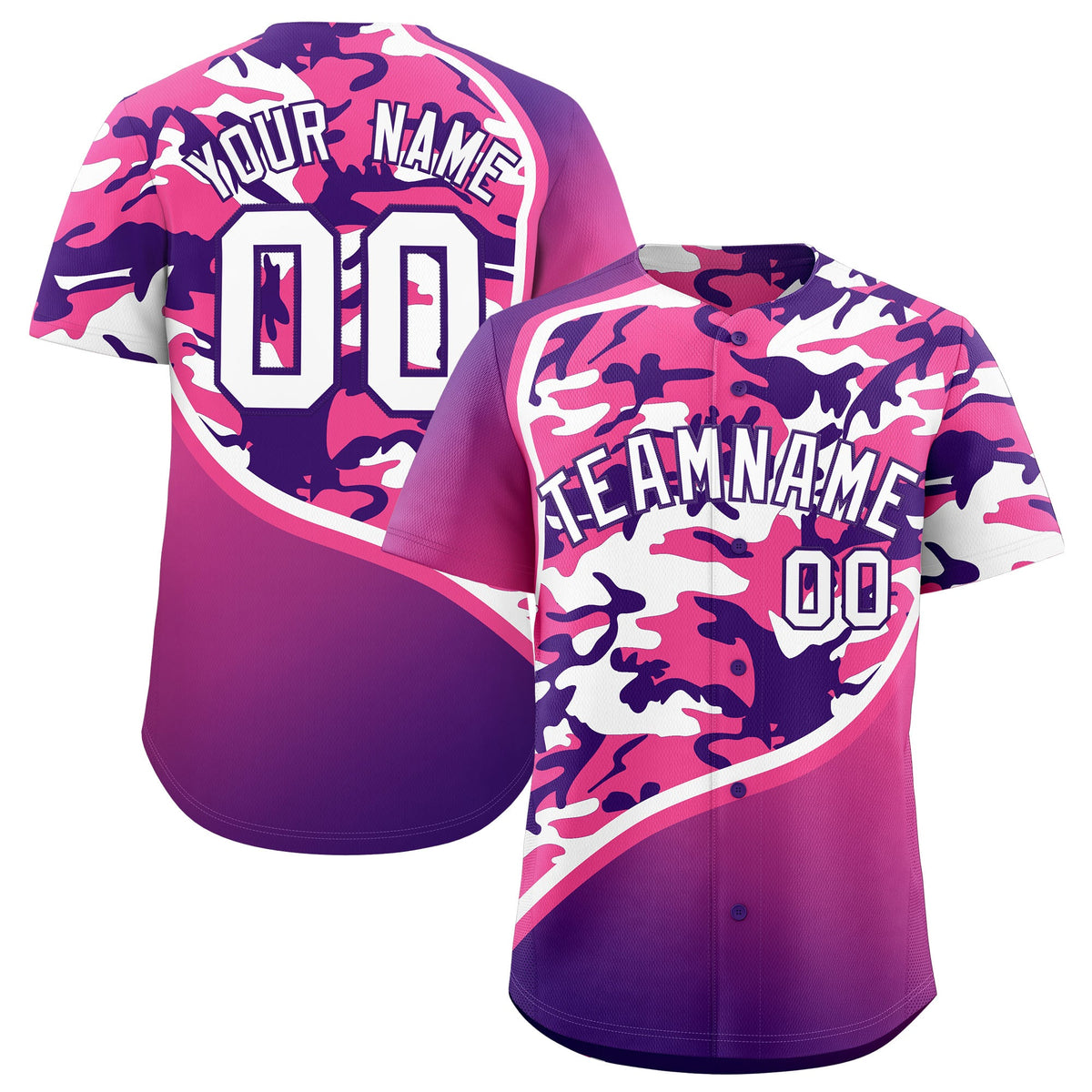 Custom Pink Purple White Camo Gradient Fashion Baseball Jersey | Perfect for Training,Sublimation Printed &amp; Stitched,Add Name and Numbern,Perfect for Teams | KXKSHOP