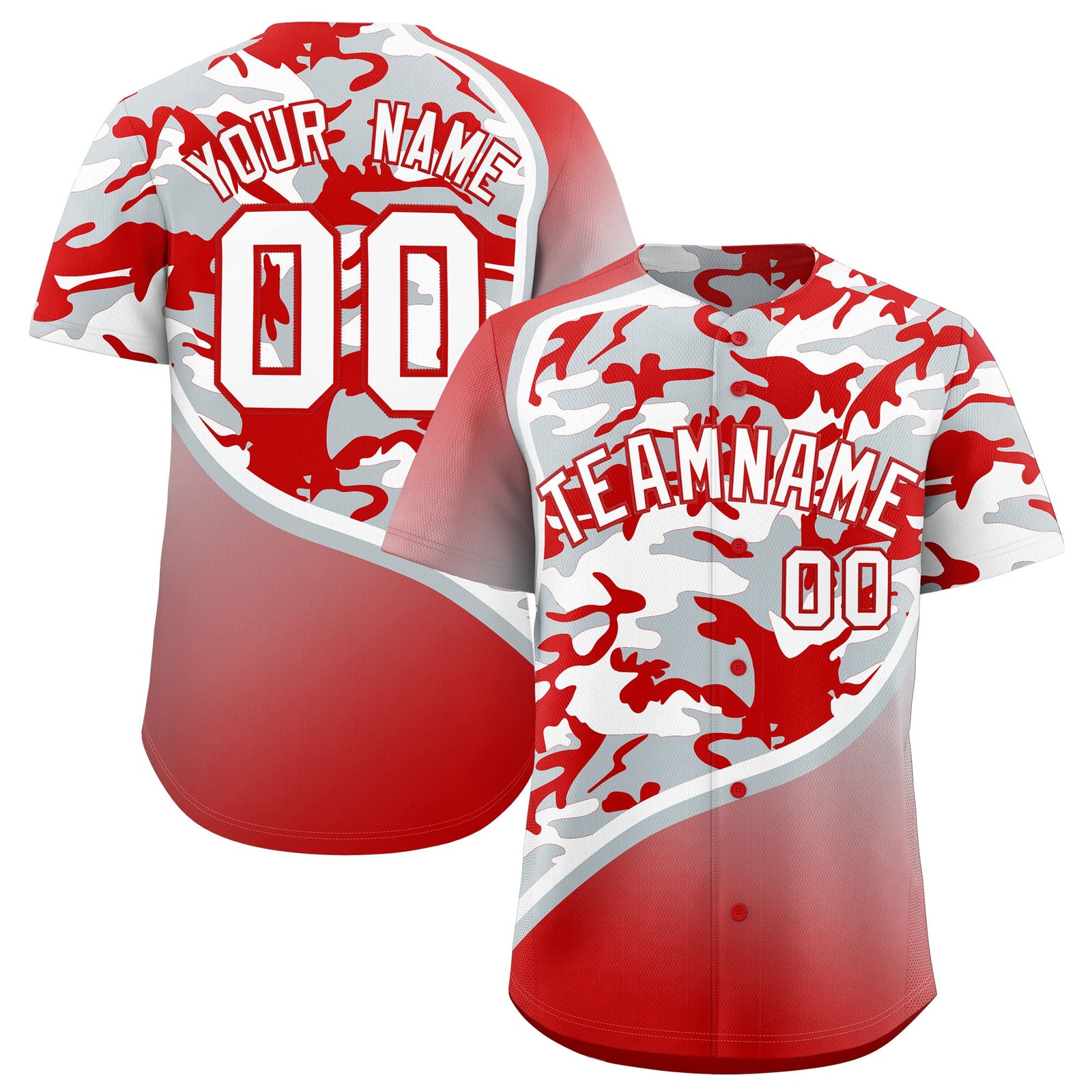 Custom Silver Red White Camo Gradient Fashion Baseball Jersey | Perfect for Training,Sublimation Printed & Stitched,Add Name and Numbern,Perfect for Teams | KXKSHOP