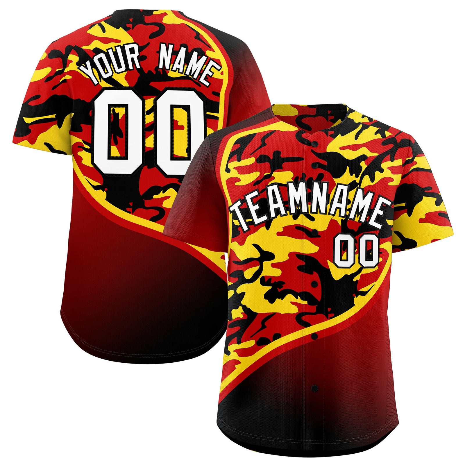 Custom Red Gold Black Camo Gradient Fashion Baseball Jersey | Perfect for Training,Sublimation Printed & Stitched,Add Name and Numbern,Perfect for Teams | KXKSHOP