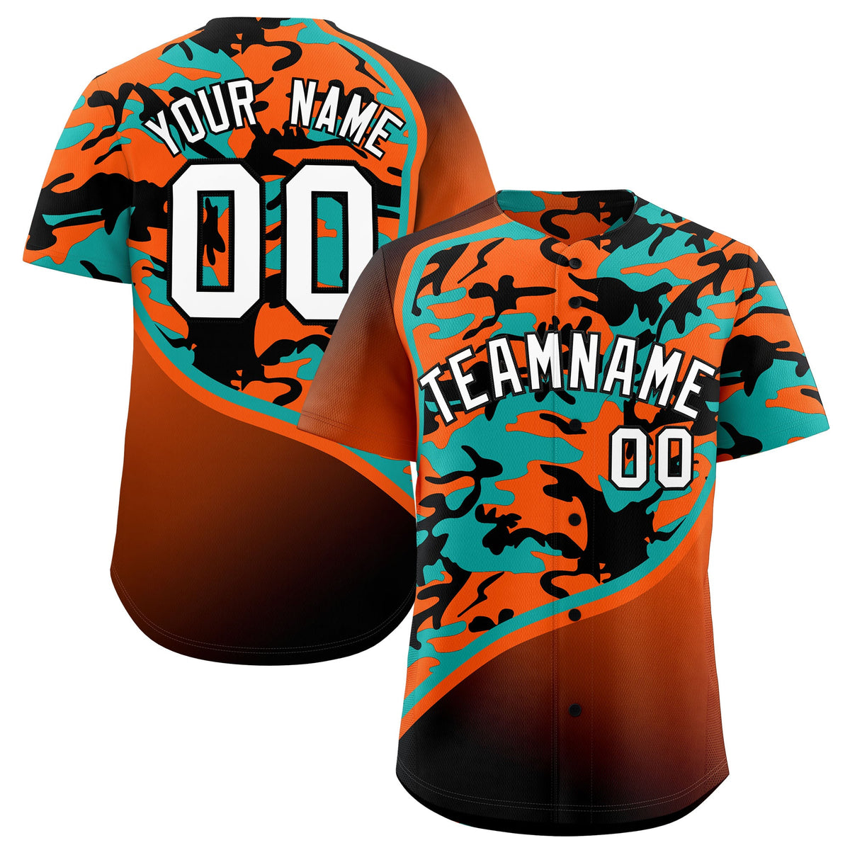 Custom Orange Aqua Black Camo Gradient Fashion Baseball Jersey | Perfect for Training,Sublimation Printed &amp; Stitched,Add Name and Numbern,Perfect for Teams | KXKSHOP