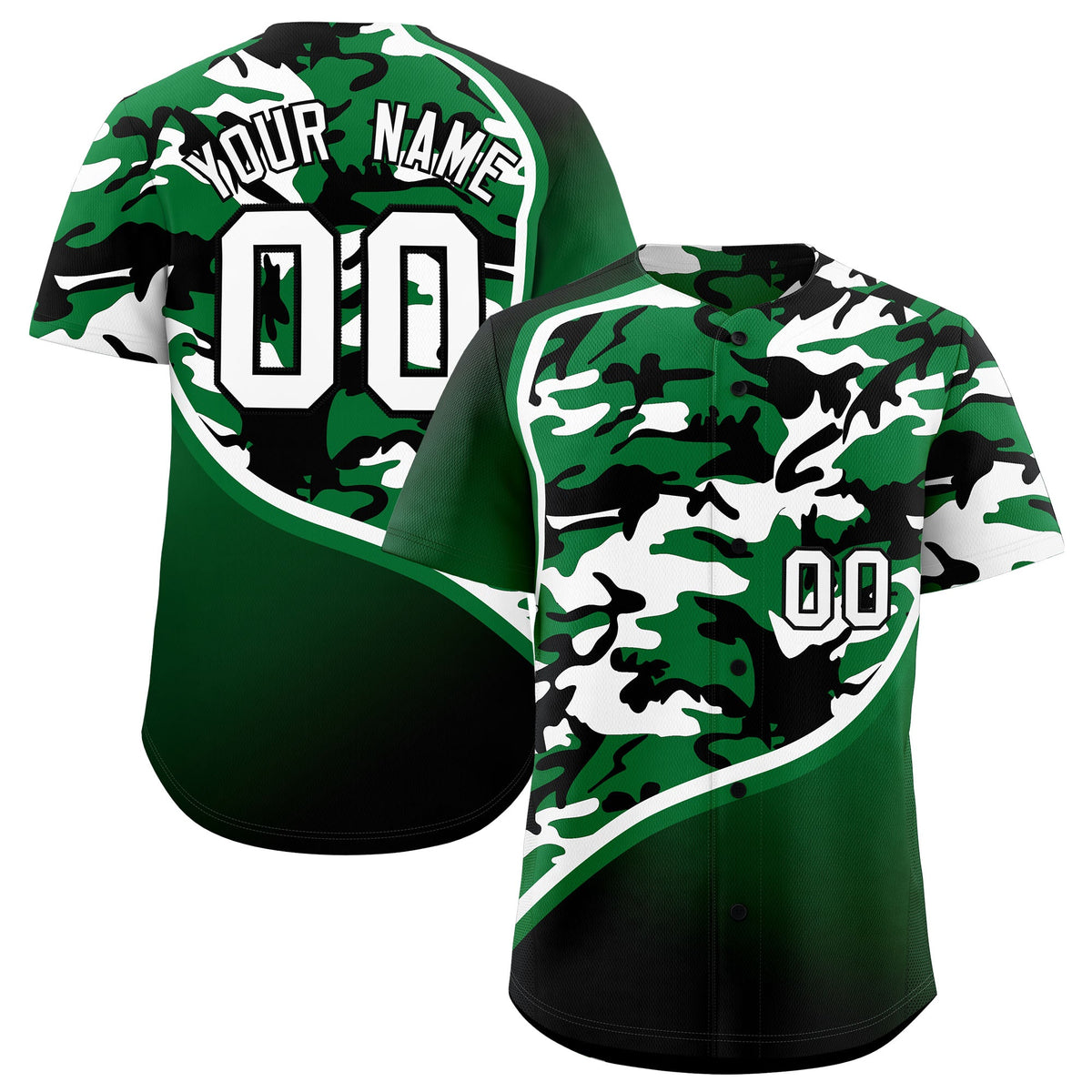 Custom Kelly Green White Black Camo Gradient Fashion Baseball Jersey | Perfect for Training,Sublimation Printed &amp; Stitched,Add Name and Numbern,Perfect for Teams | KXKSHOP