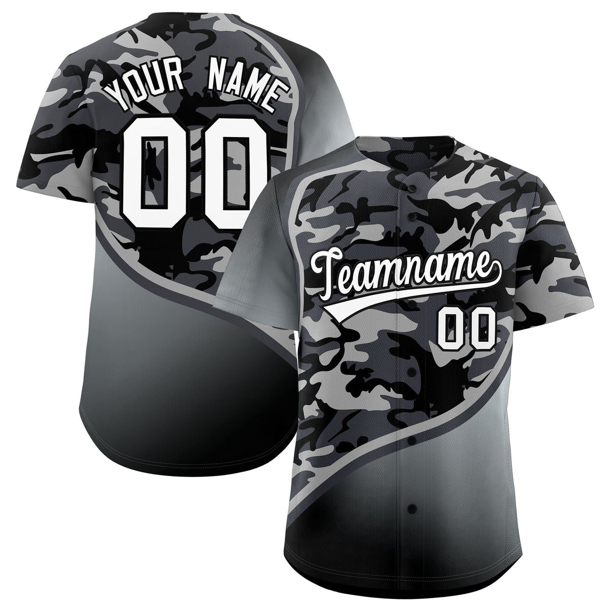 Custom Dark Gray Black Silver Camo Gradient Fashion Baseball Jersey | Perfect for Training,Sublimation Printed &amp; Stitched,Add Name and Numbern,Perfect for Teams | KXKSHOP