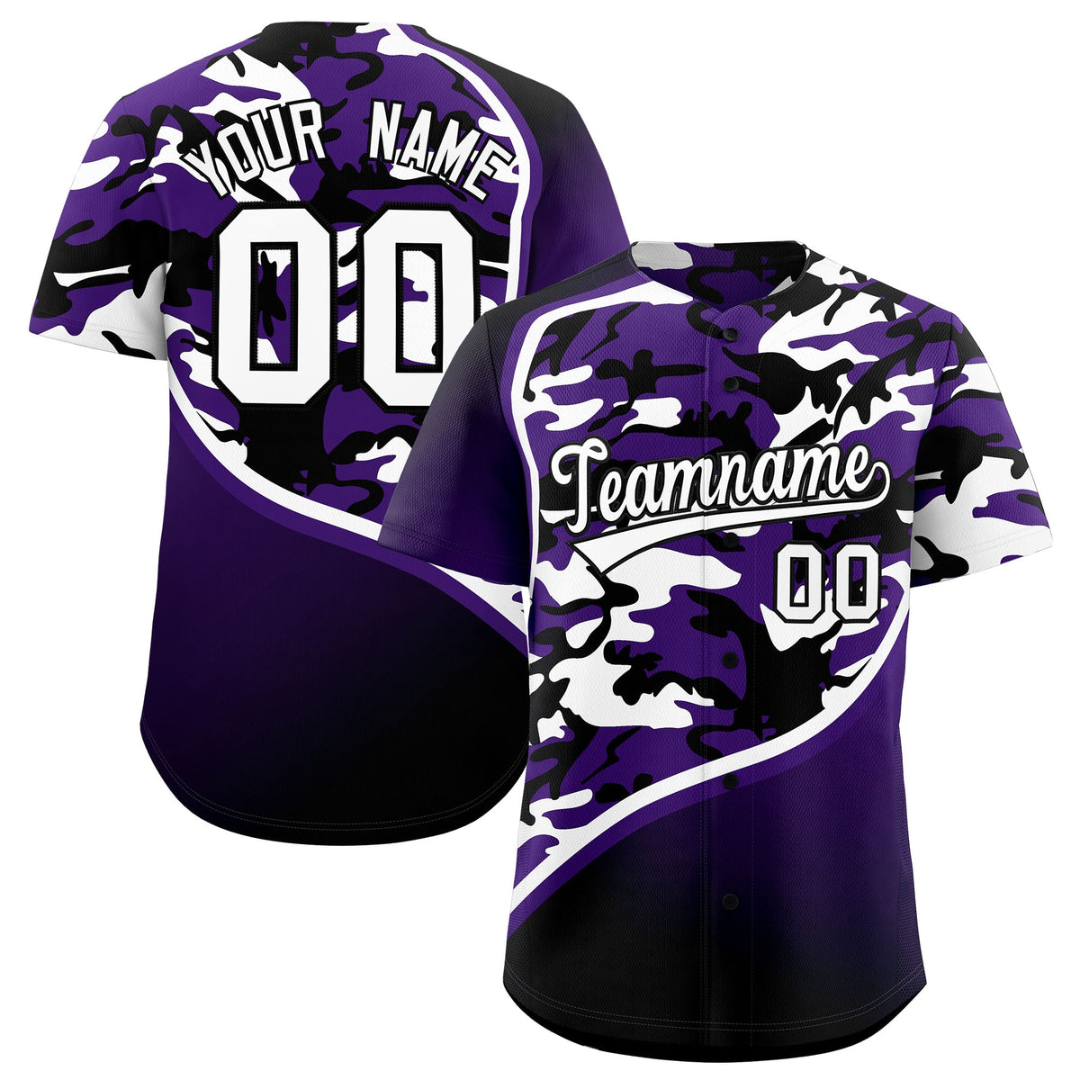 Custom Purple White Black Camo Gradient Fashion Baseball Jersey | Perfect for Training,Sublimation Printed &amp; Stitched,Add Name and Numbern,Perfect for Teams | KXKSHOP