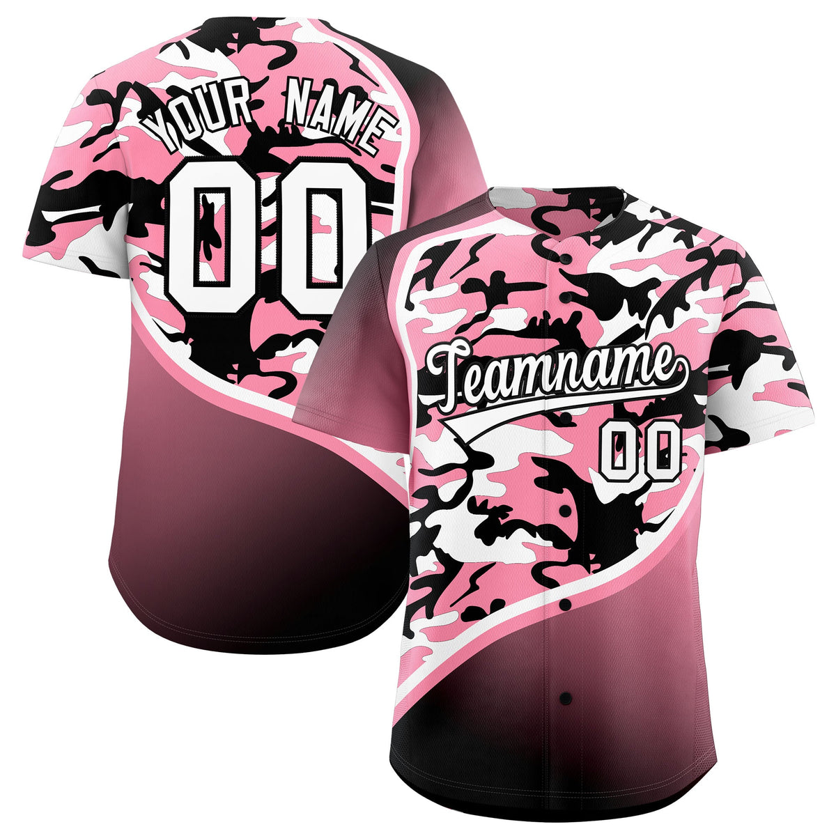 Custom Light Pink Black White Camo Gradient Fashion Baseball Jersey | Perfect for Training,Sublimation Printed &amp; Stitched,Add Name and Numbern,Perfect for Teams | KXKSHOP