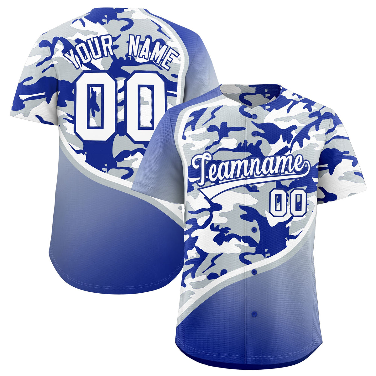 Custom Silver Royal Blue White Camo Gradient Fashion Baseball Jersey | Perfect for Training,Sublimation Printed &amp; Stitched,Add Name and Numbern,Perfect for Teams | KXKSHOP