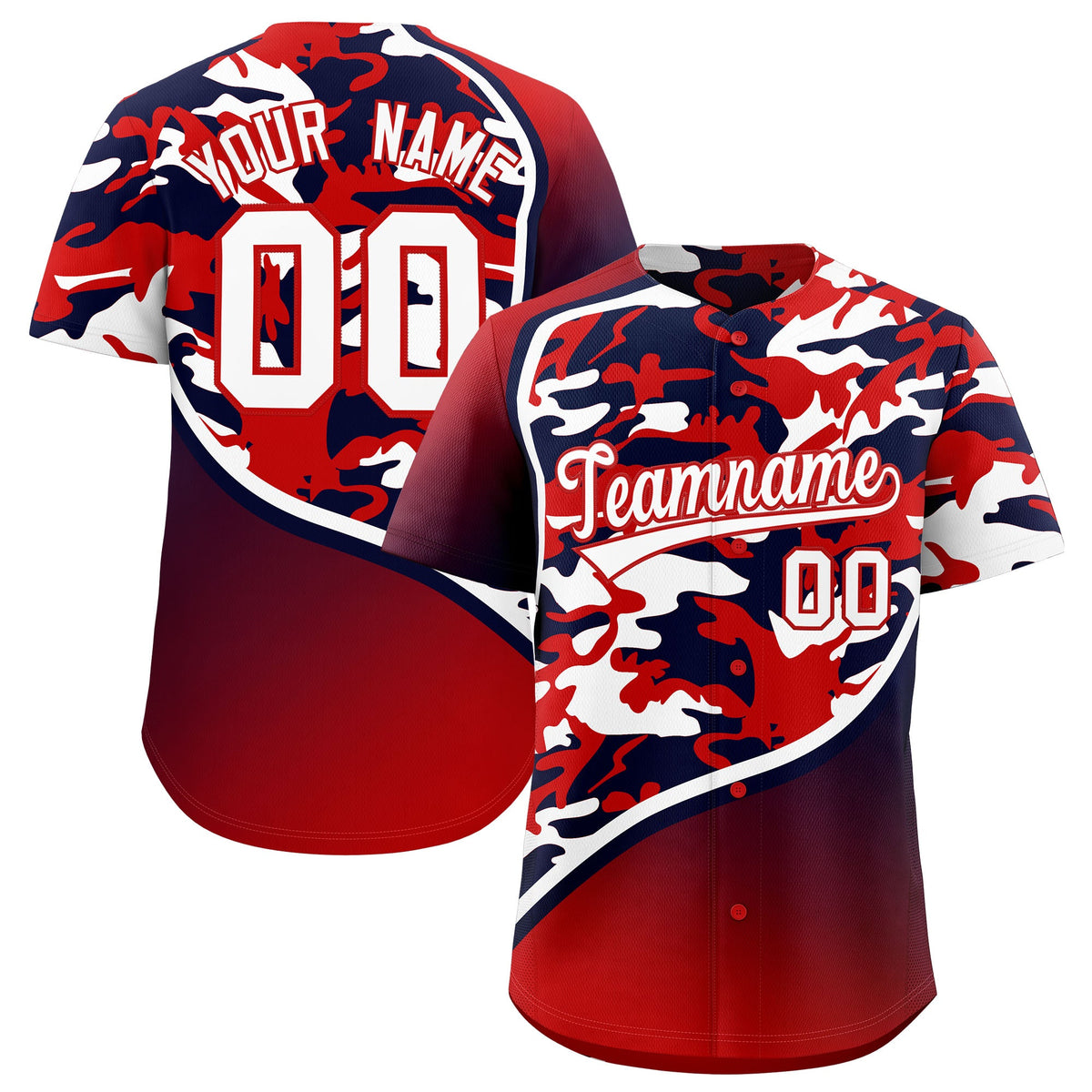 Custom Red Navy White Camo Gradient Fashion Baseball Jersey | Perfect for Training,Sublimation Printed &amp; Stitched,Add Name and Numbern,Perfect for Teams | KXKSHOP