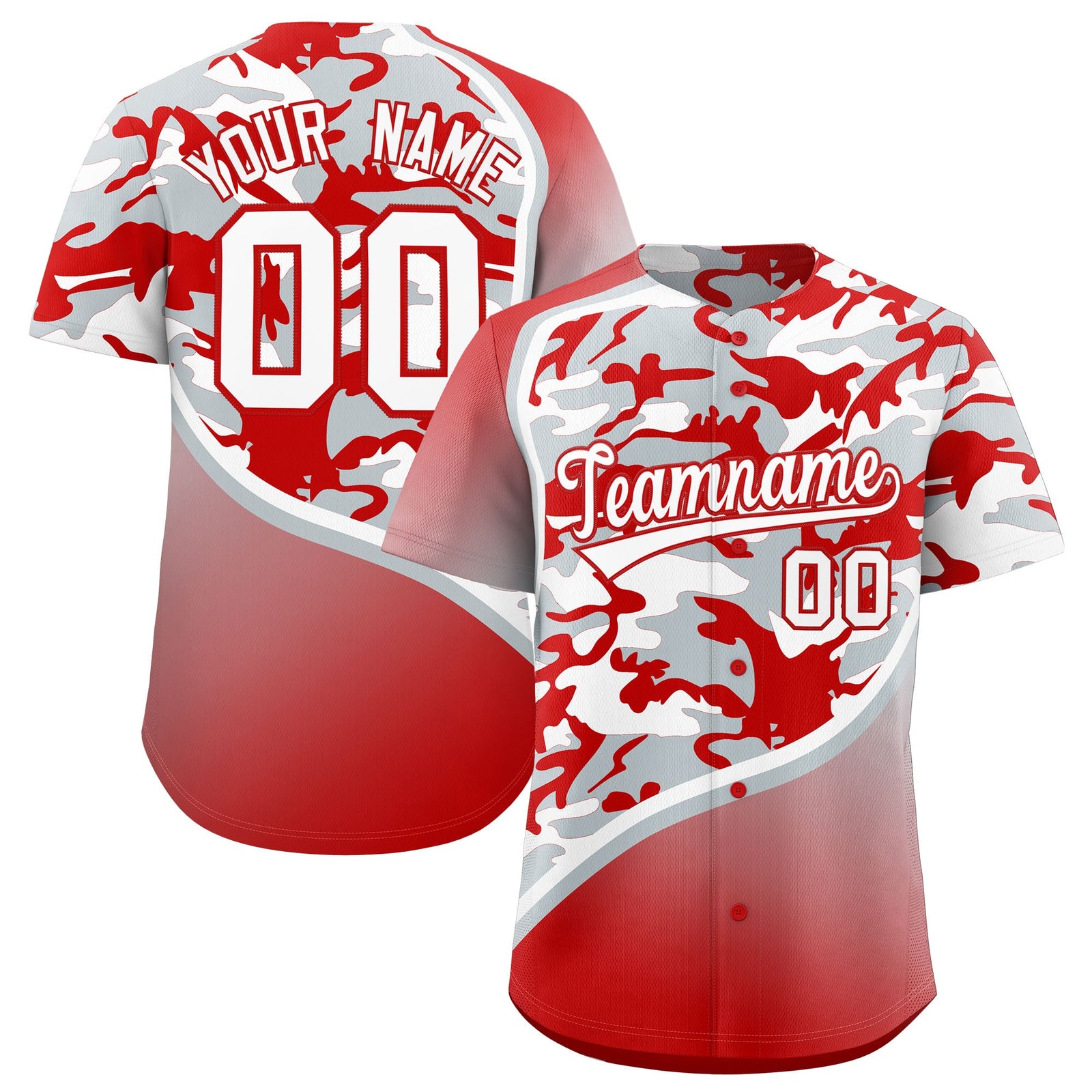 Custom Silver Red White Camo Gradient Fashion Baseball Jersey | Perfect for Training,Sublimation Printed & Stitched,Add Name and Numbern,Perfect for Teams | KXKSHOP