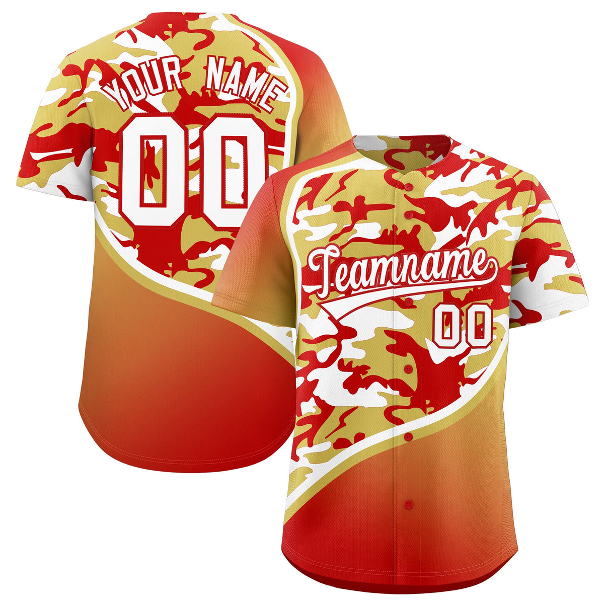 Custom Old Gold Red White Camo Gradient Fashion Baseball Jersey | Perfect for Training,Sublimation Printed &amp; Stitched,Add Name and Numbern,Perfect for Teams | KXKSHOP