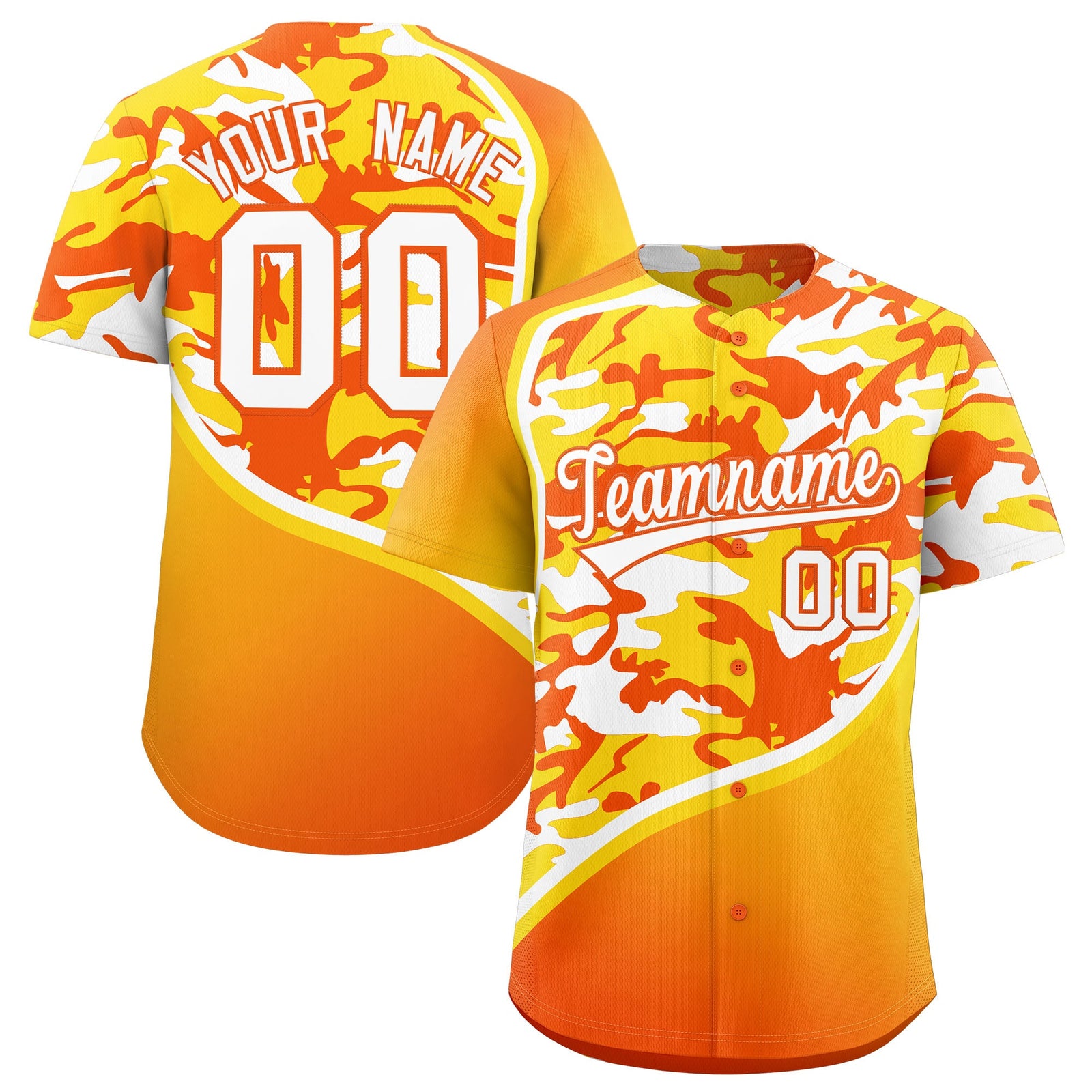 Custom Gold Orange White Camo Gradient Fashion Baseball Jersey | Perfect for Training,Sublimation Printed & Stitched,Add Name and Numbern,Perfect for Teams | KXKSHOP