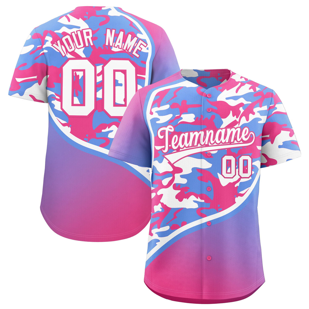 Custom Light Blue Pink White Camo Gradient Fashion Baseball Jersey | Perfect for Training,Sublimation Printed &amp; Stitched,Add Name and Numbern,Perfect for Teams | KXKSHOP