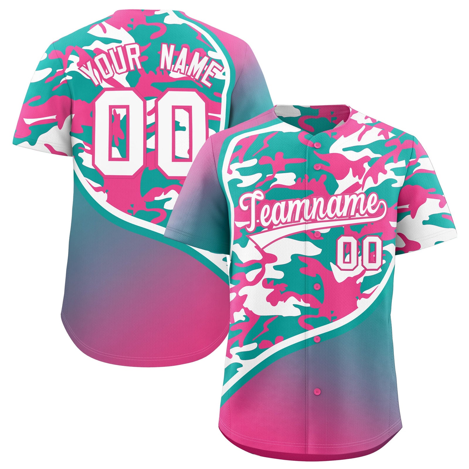 Custom Aqua White Pink Camo Gradient Fashion Baseball Jersey | Perfect for Training,Sublimation Printed & Stitched,Add Name and Numbern,Perfect for Teams | KXKSHOP