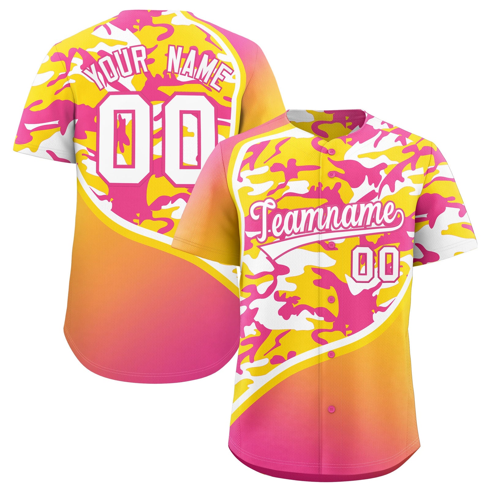 Custom Gold Pink White Camo Gradient Fashion Baseball Jersey | Perfect for Training,Sublimation Printed & Stitched,Add Name and Numbern,Perfect for Teams | KXKSHOP