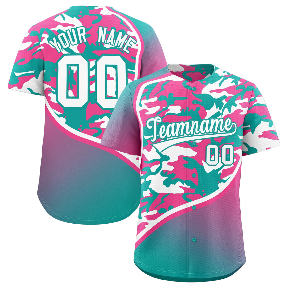 Custom Aqua Pink White Camo Gradient Fashion Baseball Jersey | Perfect for Training,Sublimation Printed &amp; Stitched,Add Name and Numbern,Perfect for Teams | KXKSHOP
