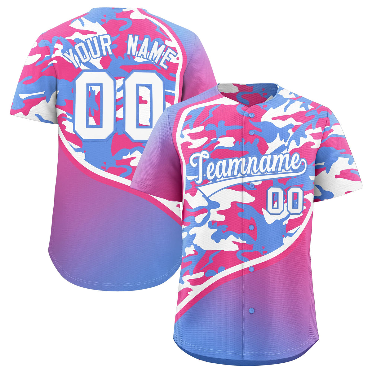Custom Pink Light Blue White Camo Gradient Fashion Baseball Jersey | Perfect for Training,Sublimation Printed &amp; Stitched,Add Name and Numbern,Perfect for Teams | KXKSHOP