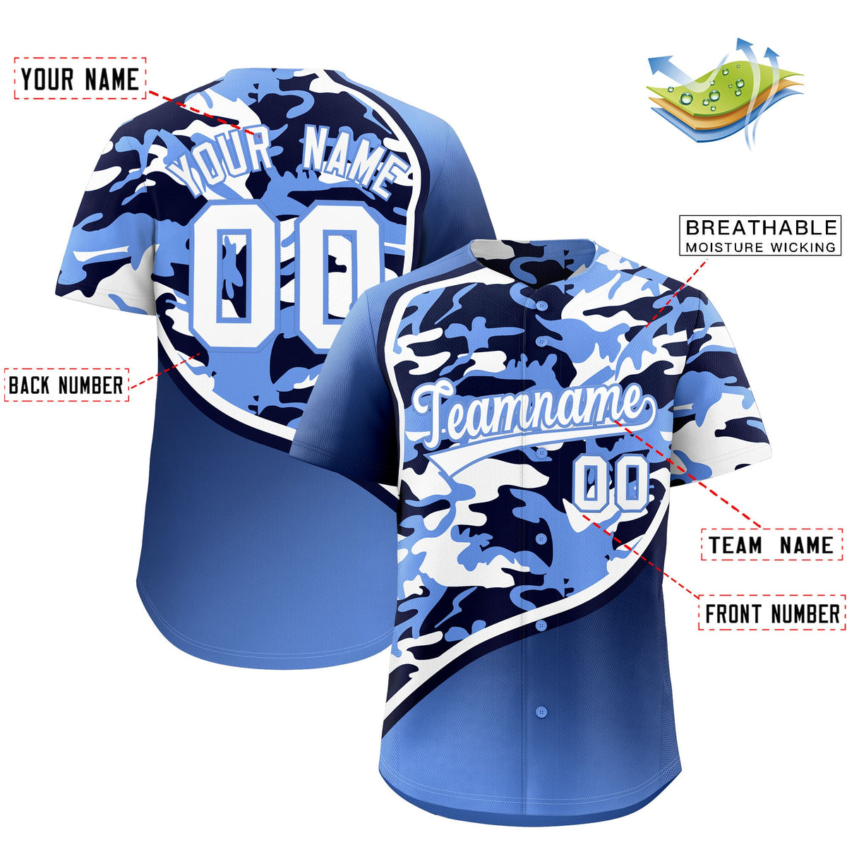 Custom Navy Light Blue White Camo Gradient Fashion Baseball Jersey | Perfect for Training,Sublimation Printed &amp; Stitched,Add Name and Numbern,Perfect for Teams | KXKSHOP