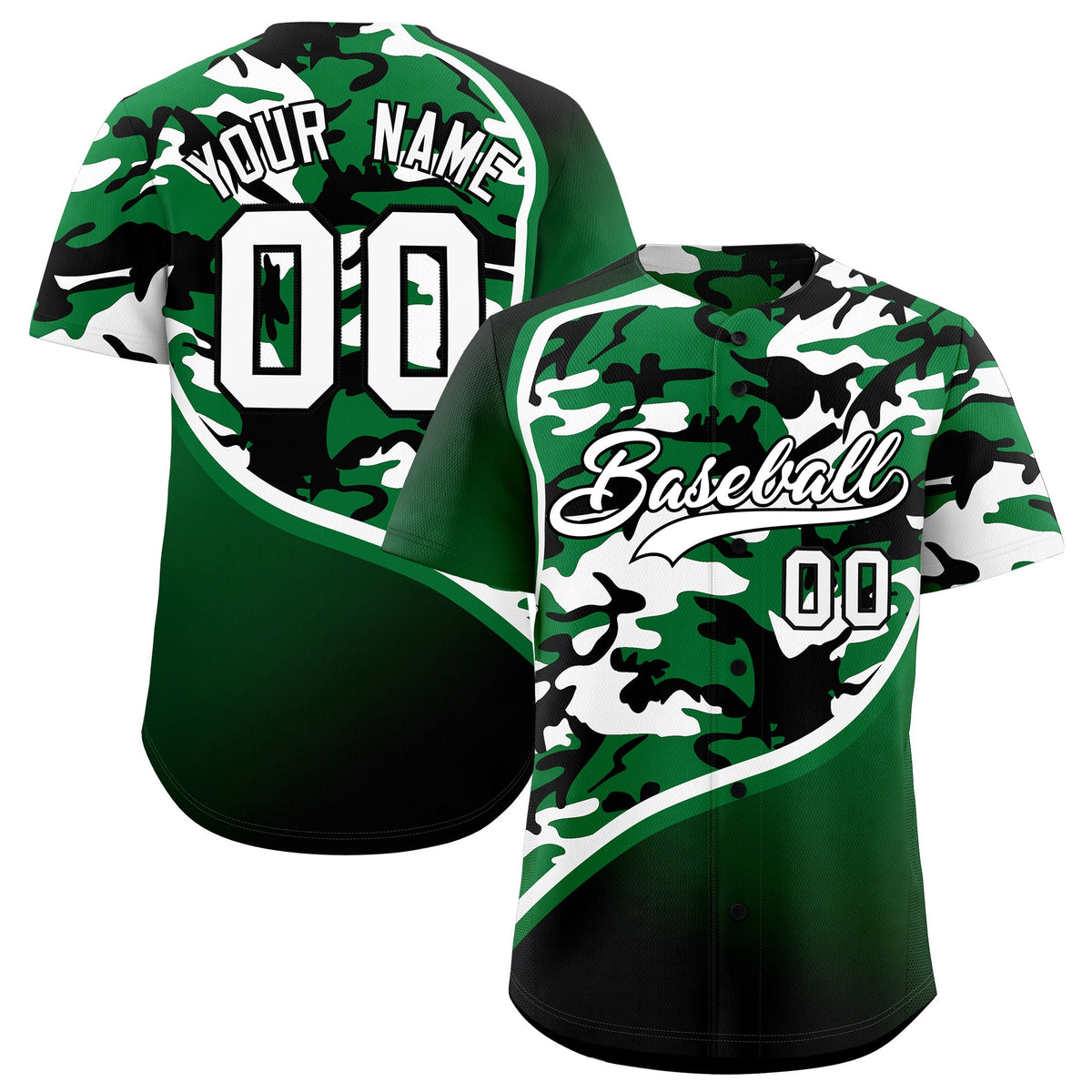 Custom Kelly Green White Black Camo Gradient Fashion Baseball Jersey | Perfect for Training,Sublimation Printed &amp; Stitched,Add Name and Numbern,Perfect for Teams | KXKSHOP