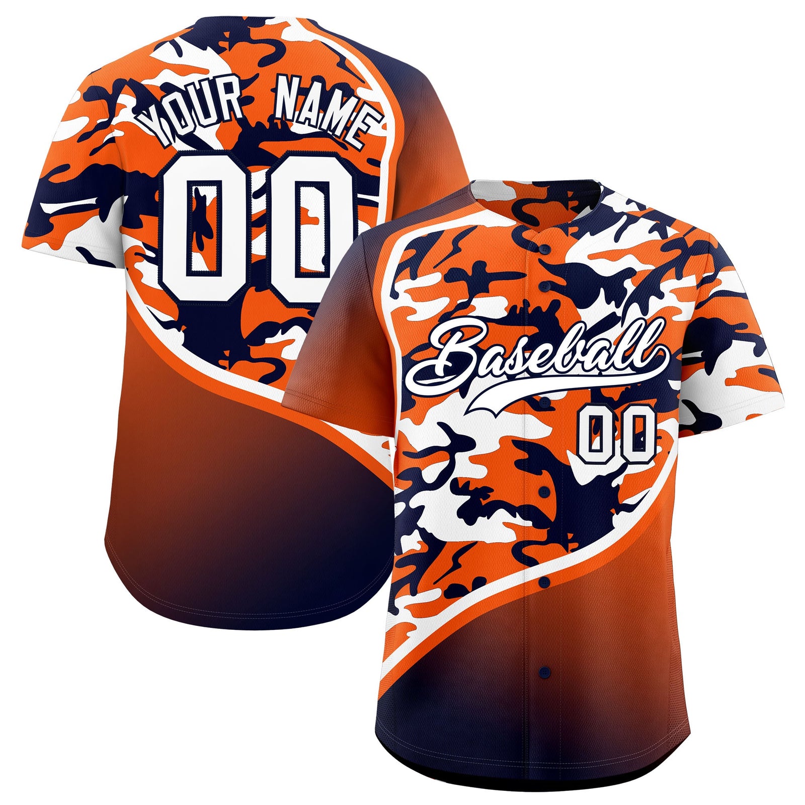 Custom Orange Navy White Camo Gradient Fashion Baseball Jersey | Perfect for Training,Sublimation Printed & Stitched,Add Name and Numbern,Perfect for Teams | KXKSHOP