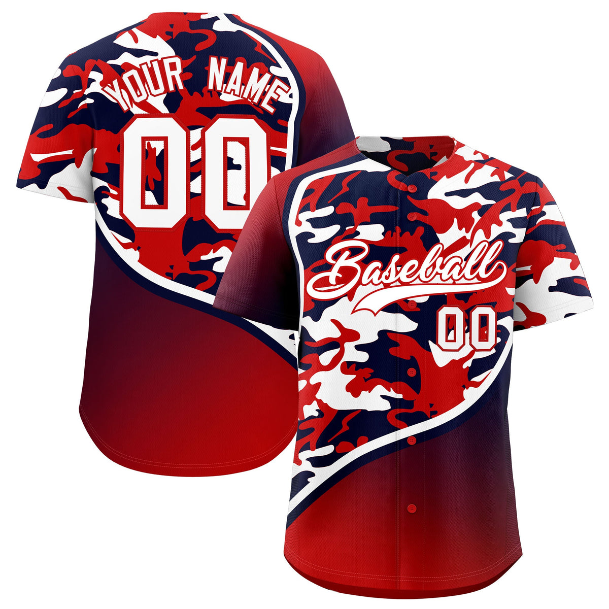 Custom Red Navy White Camo Gradient Fashion Baseball Jersey | Perfect for Training,Sublimation Printed &amp; Stitched,Add Name and Numbern,Perfect for Teams | KXKSHOP