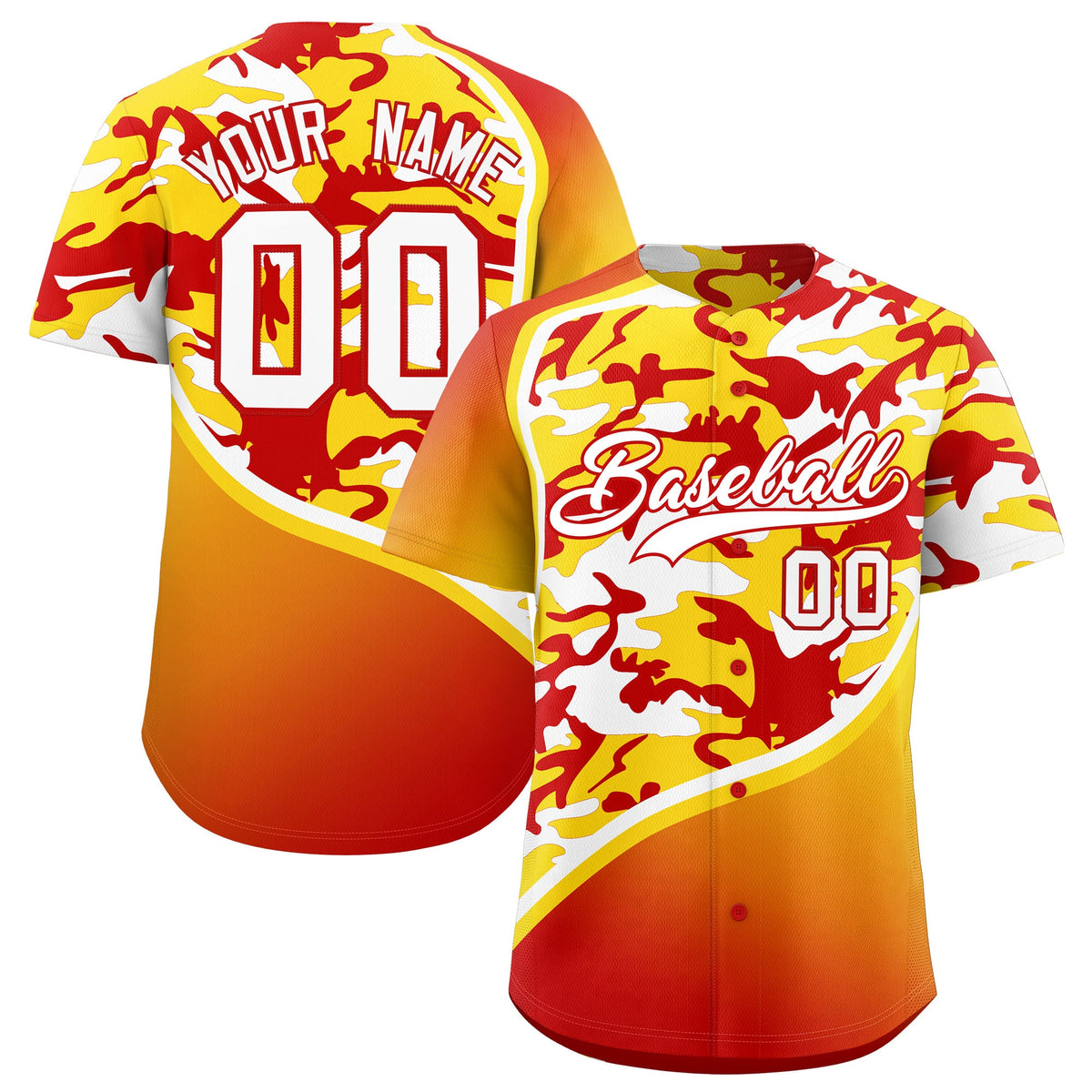 Custom Gold Red White Camo Gradient Fashion Baseball Jersey | Perfect for Training,Sublimation Printed &amp; Stitched,Add Name and Numbern,Perfect for Teams | KXKSHOP