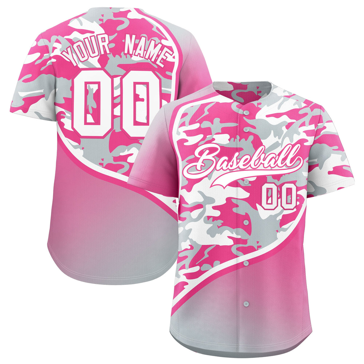 Custom Pink Silver White Camo Gradient Fashion Baseball Jersey | Perfect for Training,Sublimation Printed &amp; Stitched,Add Name and Numbern,Perfect for Teams | KXKSHOP