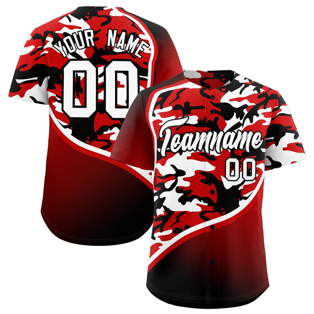 Custom Black White Red Camo Gradient Fashion Baseball Jersey | Perfect for Training,Sublimation Printed &amp; Stitched,Add Name and Numbern,Perfect for Teams | KXKSHOP