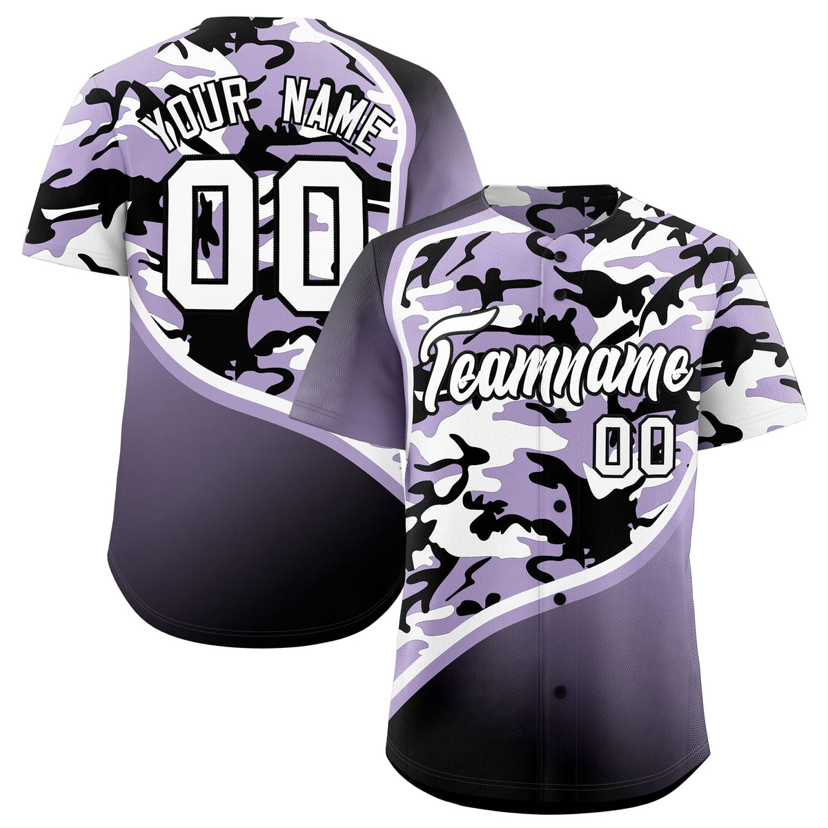 Custom Light Purple Black White Camo Gradient Fashion Baseball Jersey | Perfect for Training,Sublimation Printed &amp; Stitched,Add Name and Numbern,Perfect for Teams | KXKSHOP