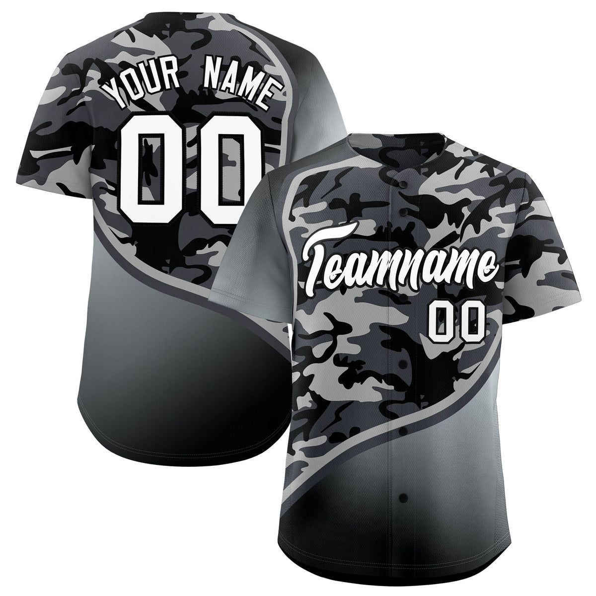 Custom Dark Gray Black Silver Camo Gradient Fashion Baseball Jersey | Perfect for Training,Sublimation Printed &amp; Stitched,Add Name and Numbern,Perfect for Teams | KXKSHOP