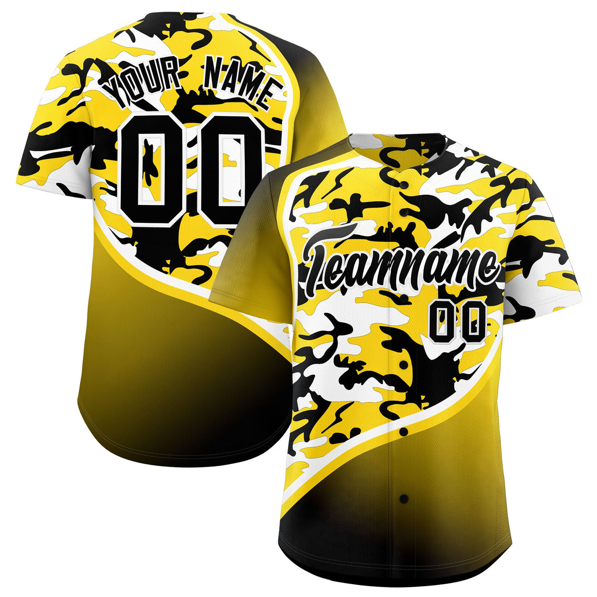 Custom Gold Black White Camo Gradient Fashion Baseball Jersey | Perfect for Training,Sublimation Printed &amp; Stitched,Add Name and Numbern,Perfect for Teams | KXKSHOP