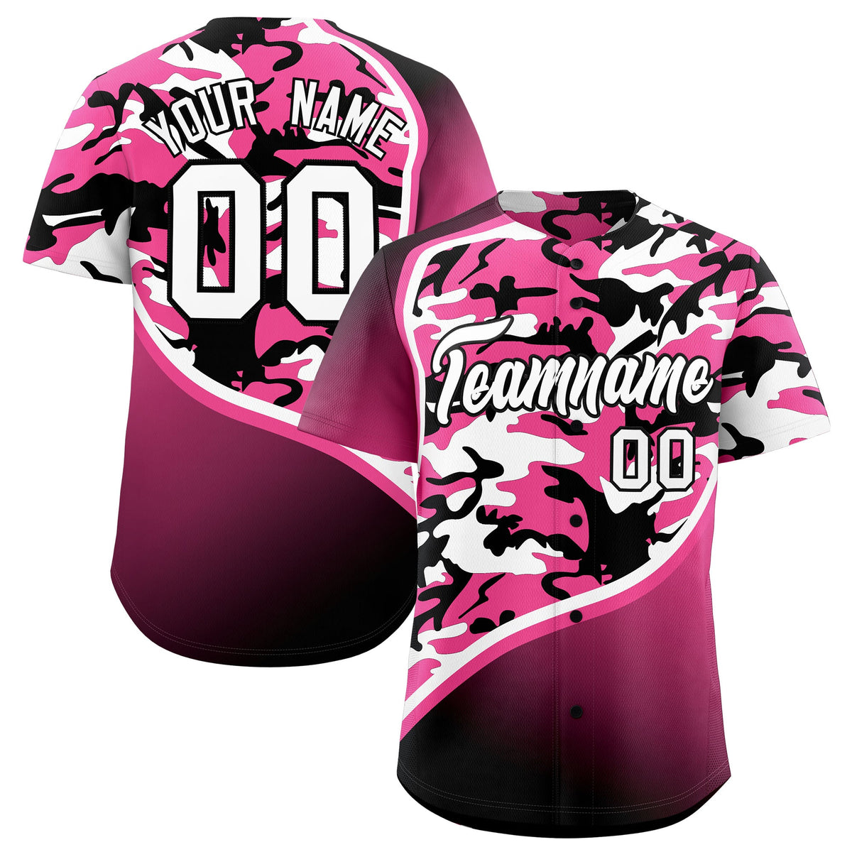 Custom Pink Black White Camo Gradient Fashion Baseball Jersey | Perfect for Training,Sublimation Printed &amp; Stitched,Add Name and Numbern,Perfect for Teams | KXKSHOP