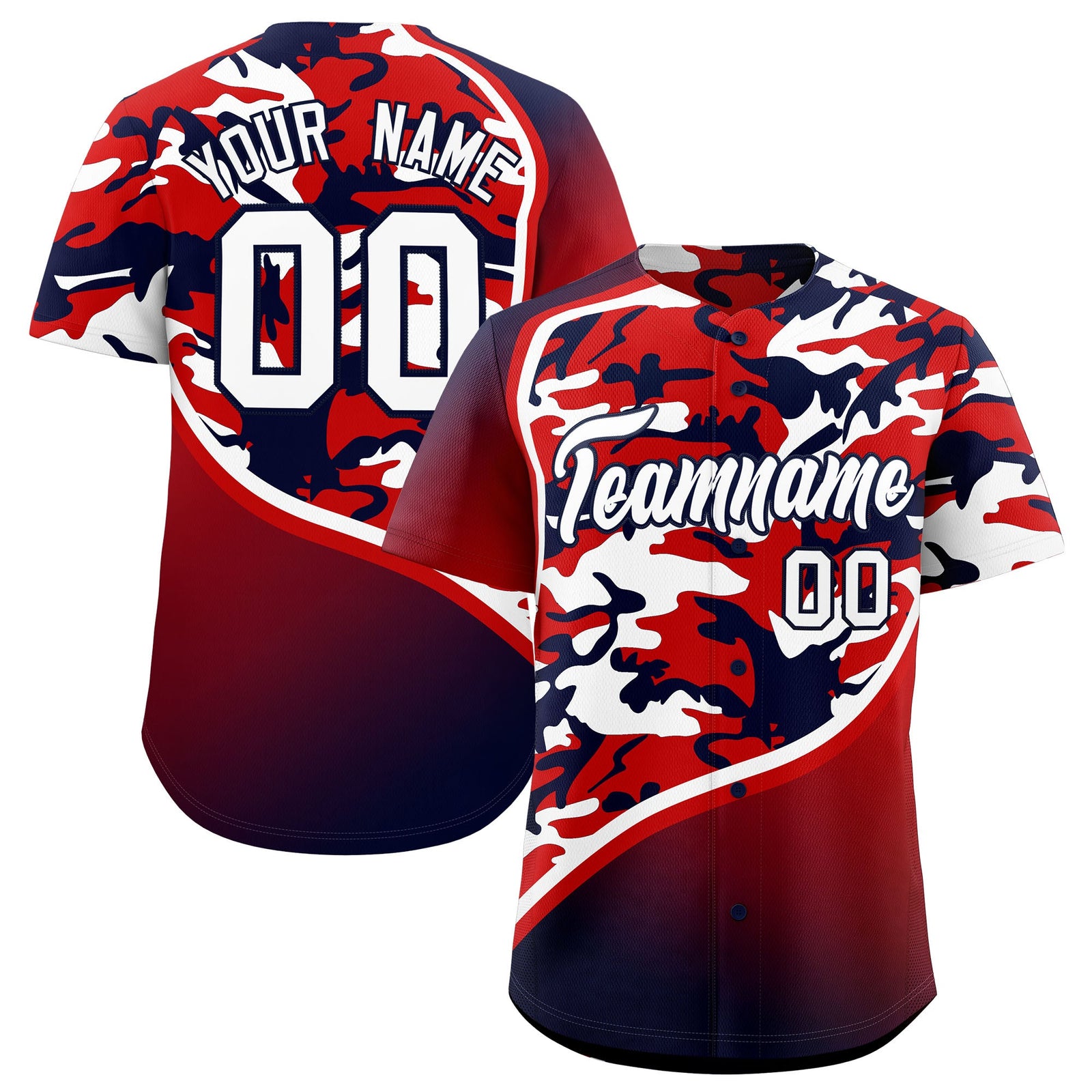 Custom Red White Navy Camo Gradient Fashion Baseball Jersey | Perfect for Training,Sublimation Printed & Stitched,Add Name and Numbern,Perfect for Teams | KXKSHOP