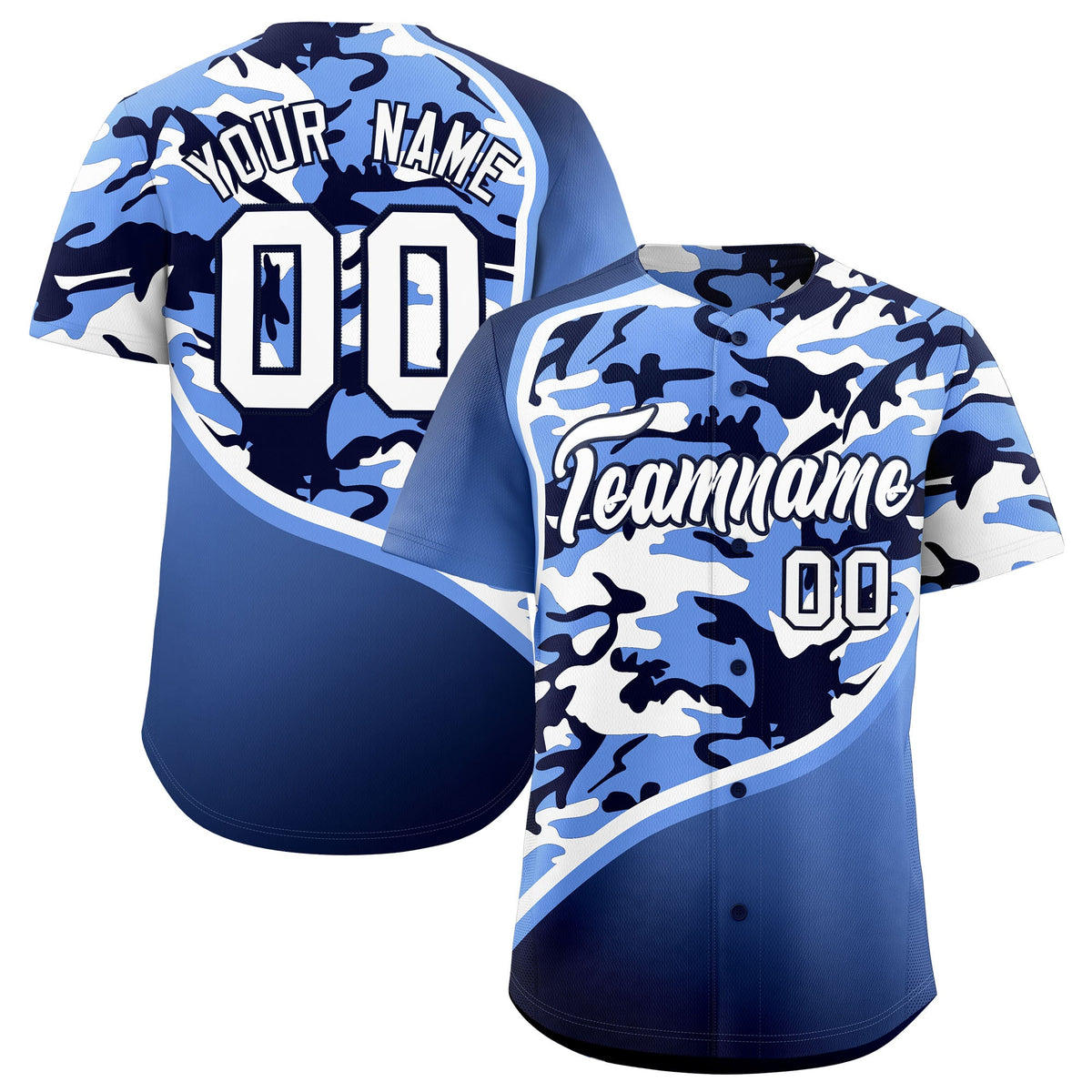 Custom Light Blue Navy White Camo Gradient Fashion Baseball Jersey | Perfect for Training,Sublimation Printed &amp; Stitched,Add Name and Numbern,Perfect for Teams | KXKSHOP