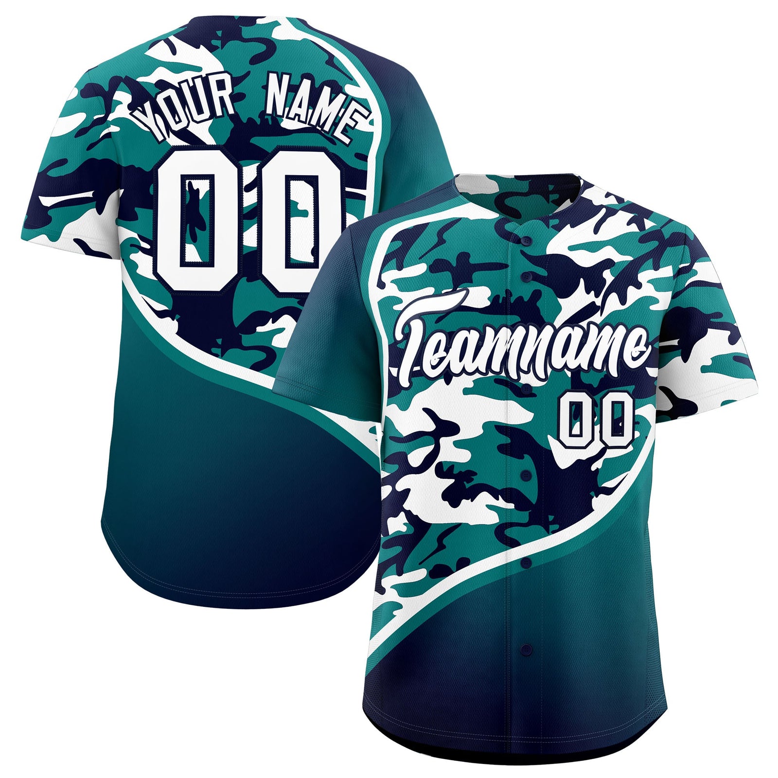 Custom Teal Navy White Camo Gradient Fashion Baseball Jersey | Perfect for Training,Sublimation Printed & Stitched,Add Name and Numbern,Perfect for Teams | KXKSHOP