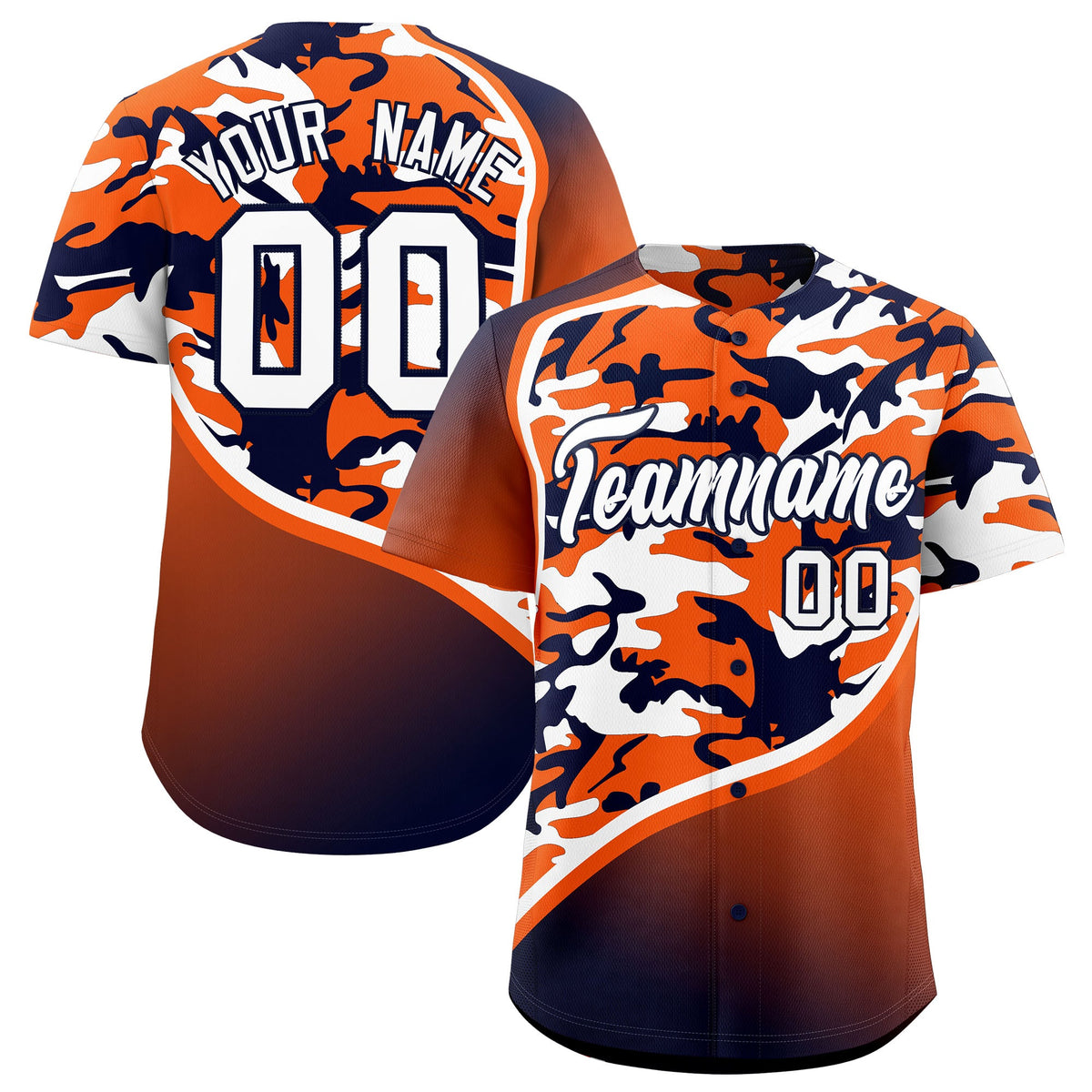 Custom Orange Navy White Camo Gradient Fashion Baseball Jersey | Perfect for Training,Sublimation Printed &amp; Stitched,Add Name and Numbern,Perfect for Teams | KXKSHOP