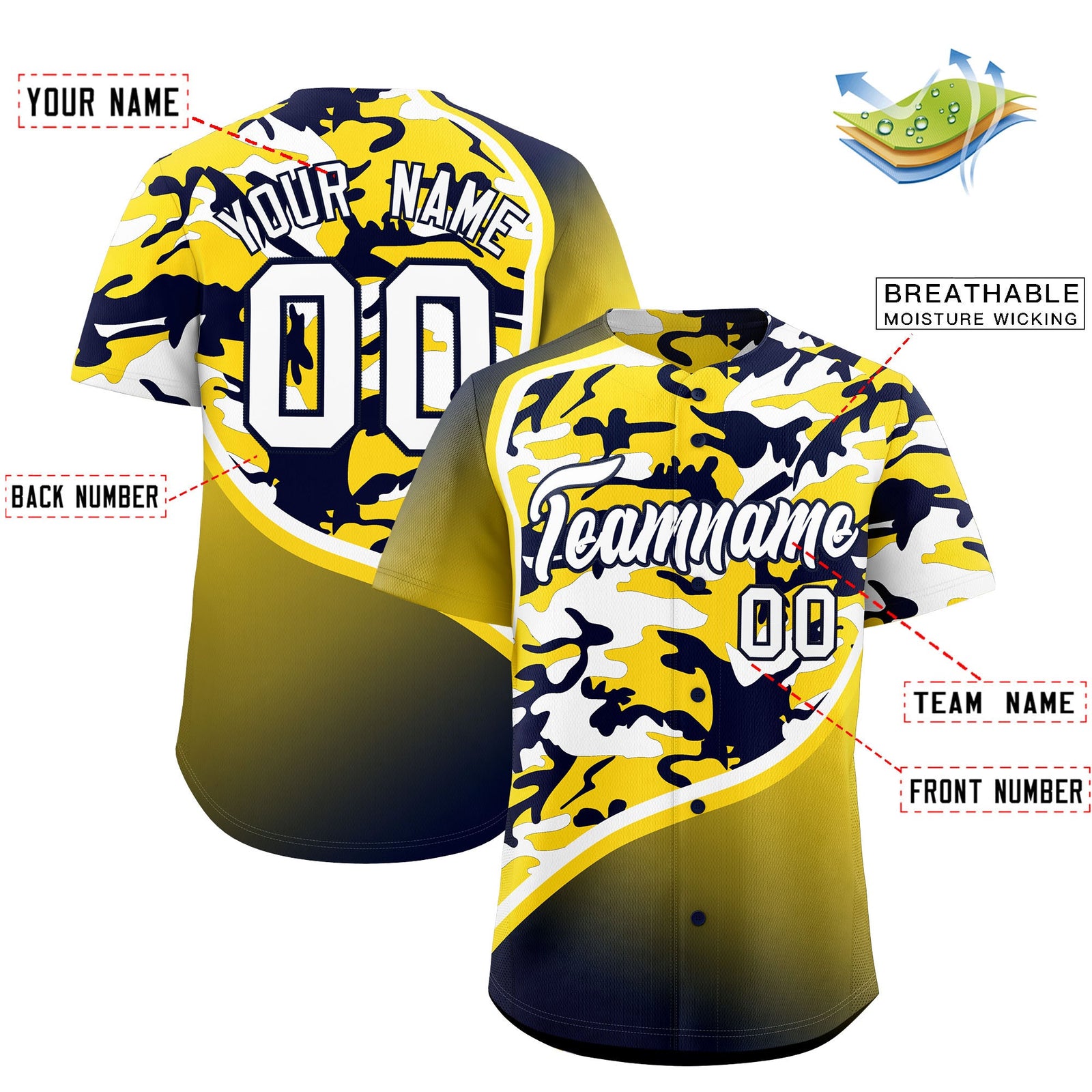 Custom Gold Navy White Camo Gradient Fashion Baseball Jersey | Perfect for Training,Sublimation Printed & Stitched,Add Name and Numbern,Perfect for Teams | KXKSHOP