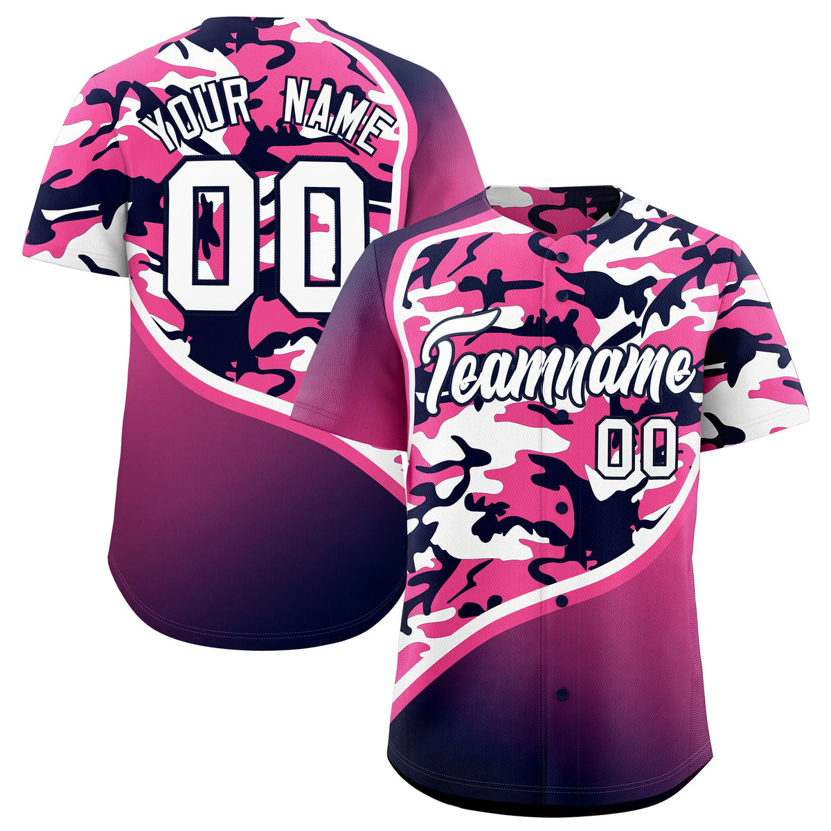 Custom Pink Navy White Camo Gradient Fashion Baseball Jersey | Perfect for Training,Sublimation Printed &amp; Stitched,Add Name and Numbern,Perfect for Teams | KXKSHOP