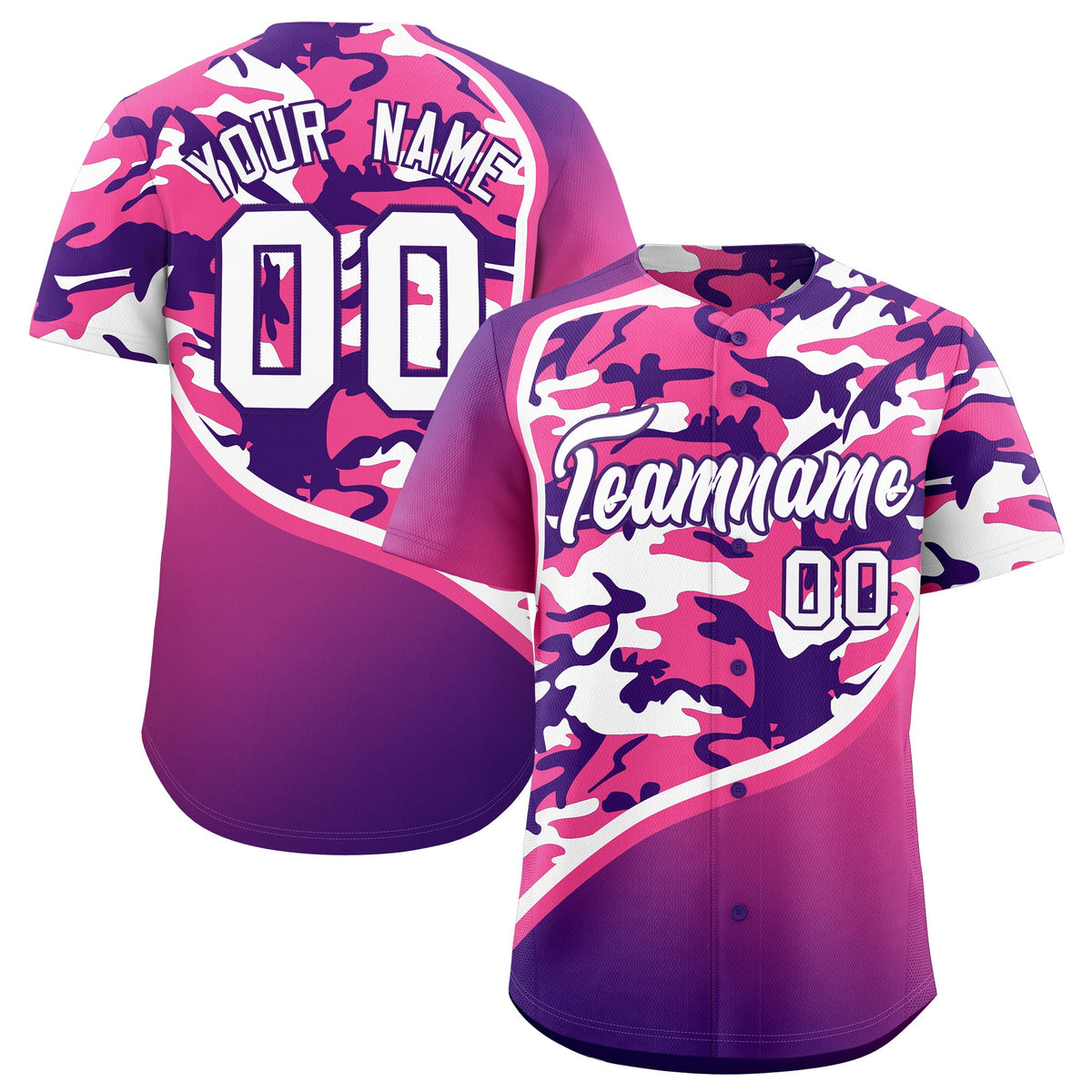 Custom Pink Purple White Camo Gradient Fashion Baseball Jersey | Perfect for Training,Sublimation Printed &amp; Stitched,Add Name and Numbern,Perfect for Teams | KXKSHOP