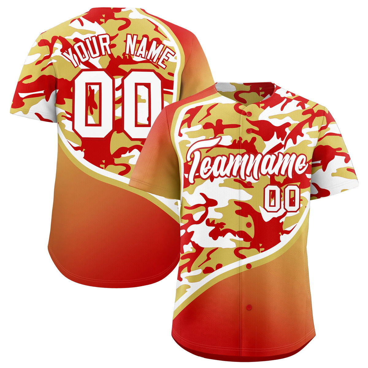 Custom Old Gold Red White Camo Gradient Fashion Baseball Jersey | Perfect for Training,Sublimation Printed &amp; Stitched,Add Name and Numbern,Perfect for Teams | KXKSHOP