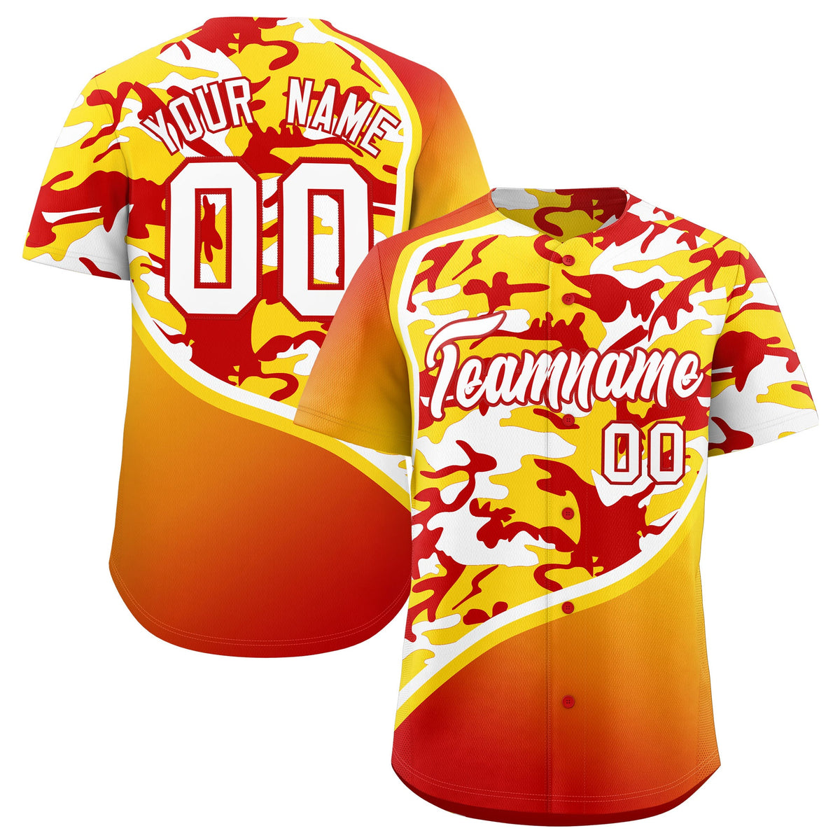 Custom Gold Red White Camo Gradient Fashion Baseball Jersey | Perfect for Training,Sublimation Printed &amp; Stitched,Add Name and Numbern,Perfect for Teams | KXKSHOP