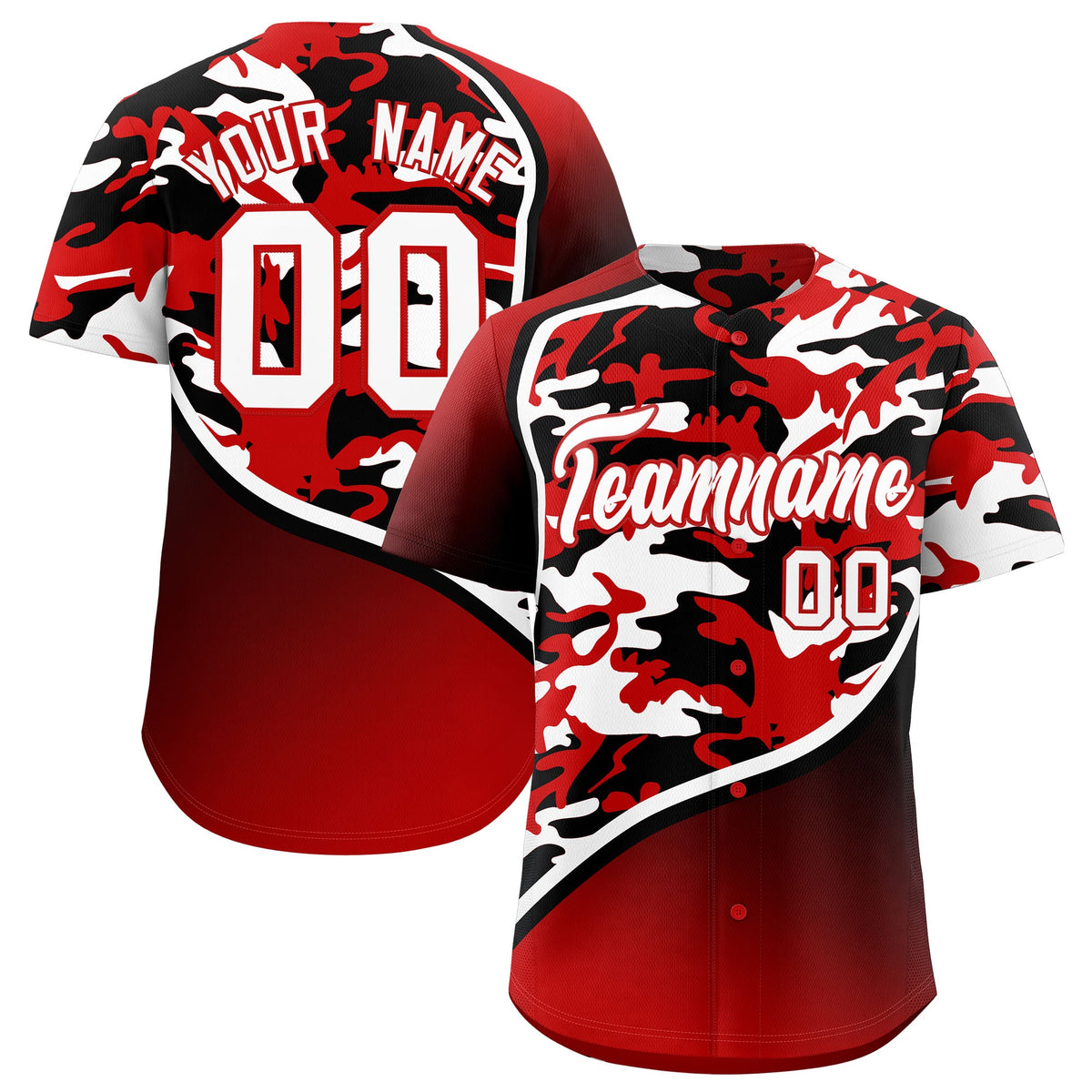Custom Red Black White Camo Gradient Fashion Baseball Jersey | Perfect for Training,Sublimation Printed &amp; Stitched,Add Name and Numbern,Perfect for Teams | KXKSHOP
