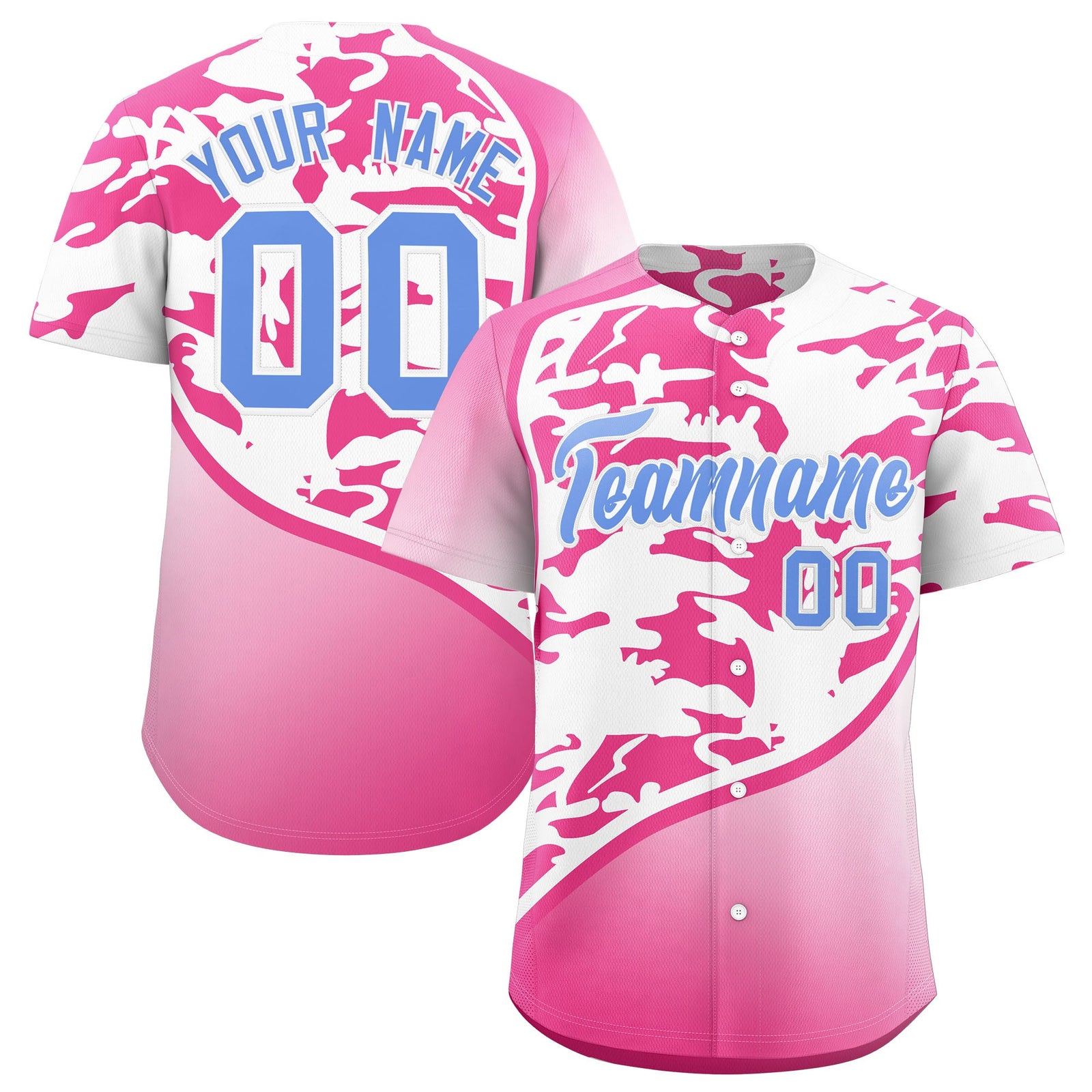 Custom White Pink Light Blue Camo Gradient Fashion Baseball Jersey | Perfect for Training,Sublimation Printed & Stitched,Add Name and Numbern,Perfect for Teams | KXKSHOP