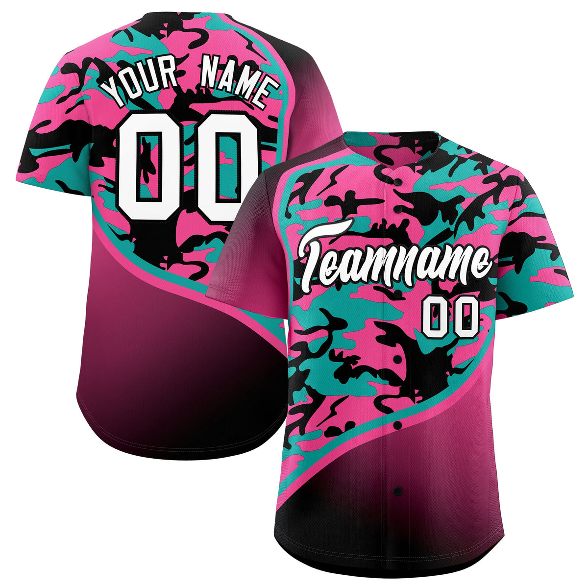Custom Aqua Pink Black Camo Gradient Fashion Baseball Jersey | Perfect for Training,Sublimation Printed &amp; Stitched,Add Name and Numbern,Perfect for Teams | KXKSHOP