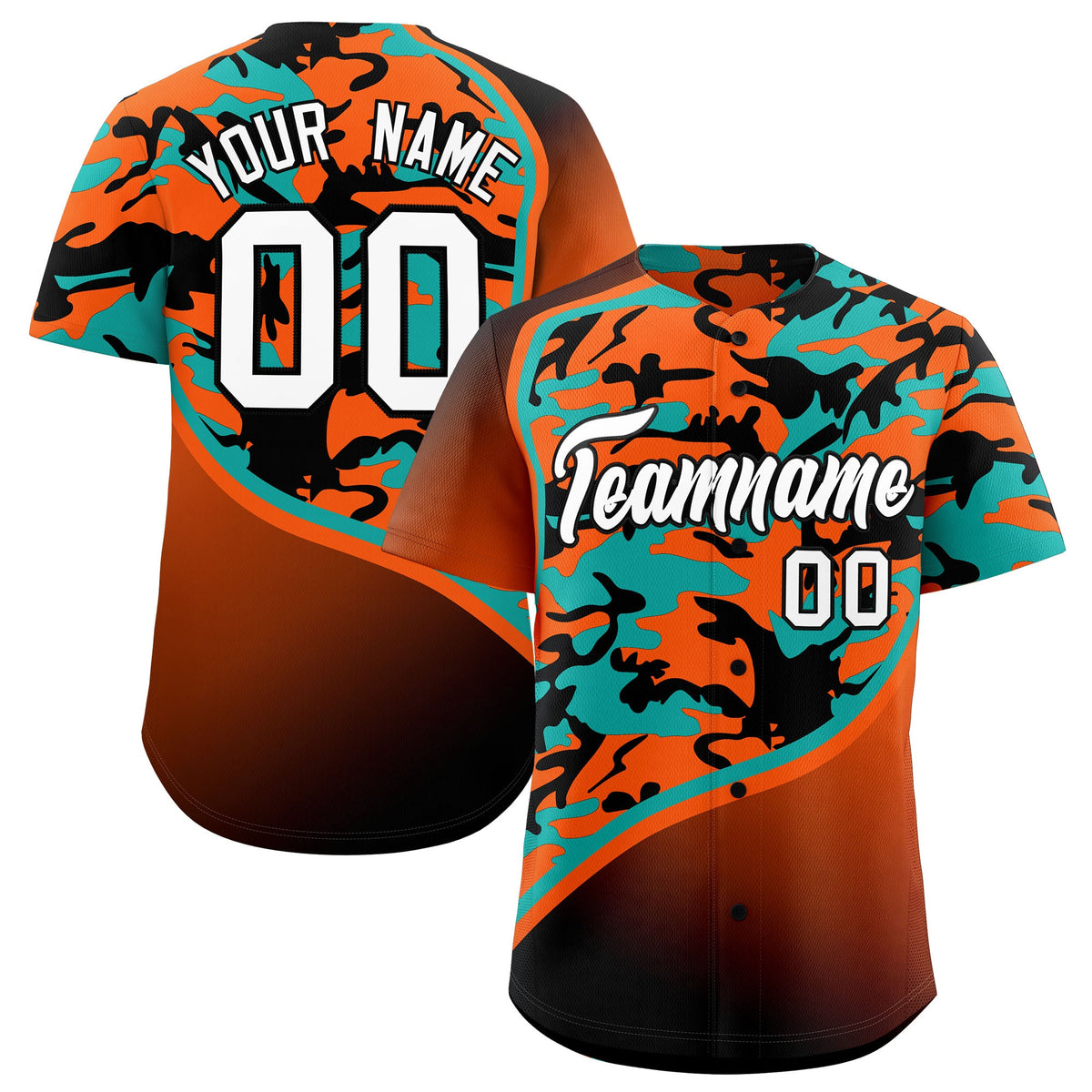 Custom Orange Aqua Black Camo Gradient Fashion Baseball Jersey | Perfect for Training,Sublimation Printed &amp; Stitched,Add Name and Numbern,Perfect for Teams | KXKSHOP
