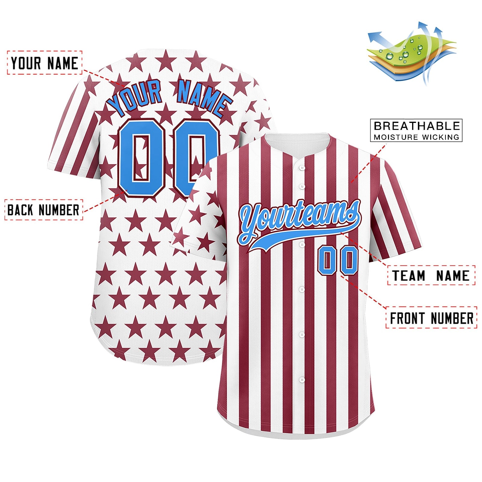 Custom White Crimson American Flag Graffiti Pattern Baseball Jersey| KXKSHOP