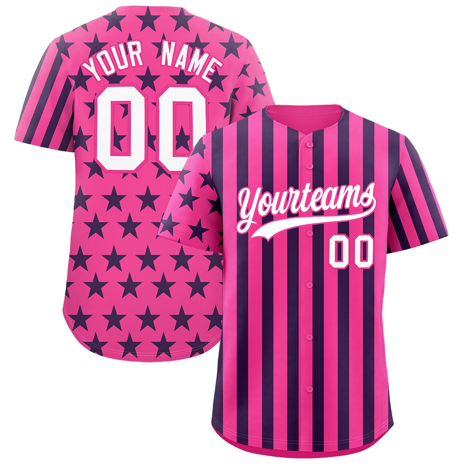 Custom Pink White Navy American Flag Graffiti Pattern Baseball Jersey| KXKSHOP