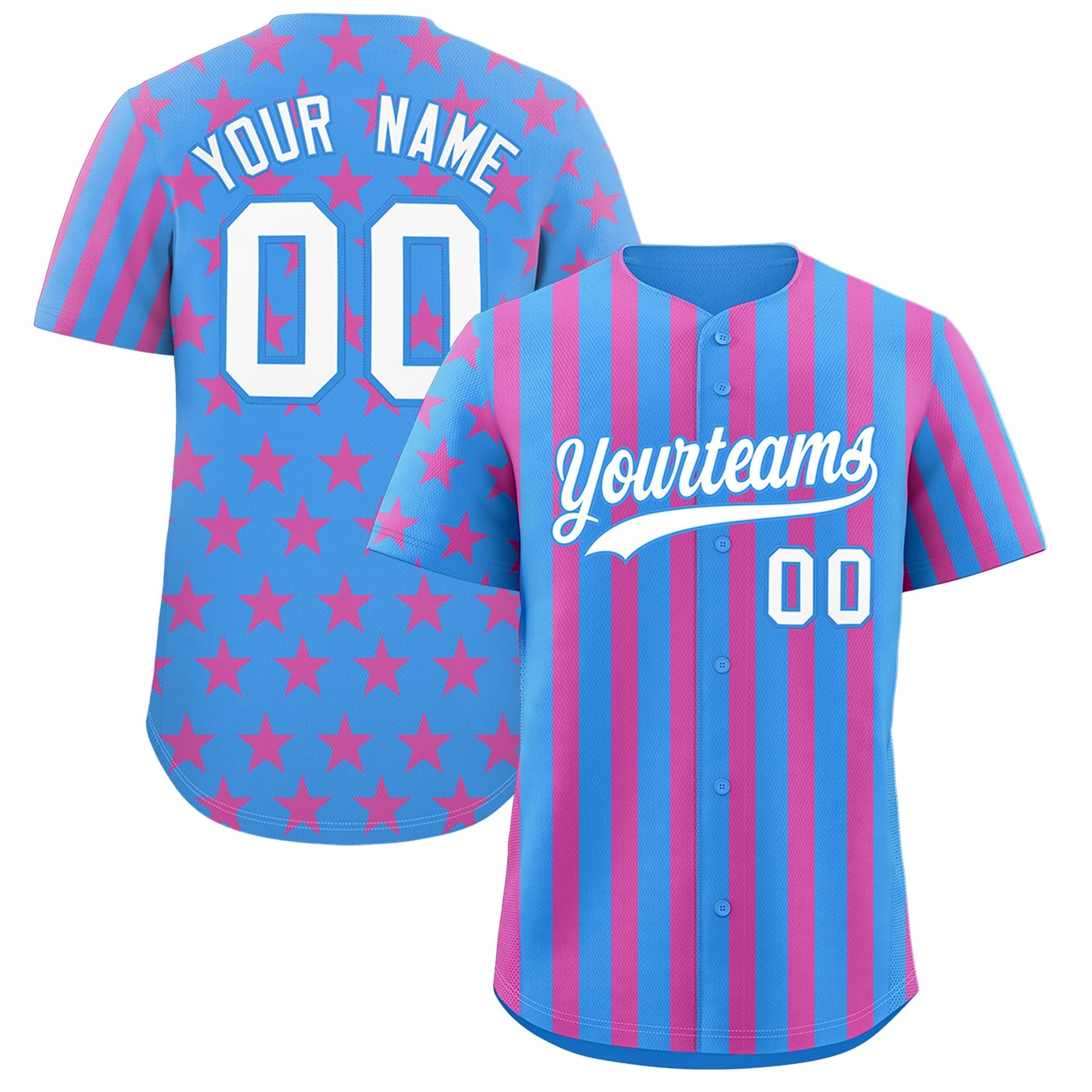 Custom Powder Blue Pink American Flag Graffiti Pattern Baseball Jersey| KXKSHOP