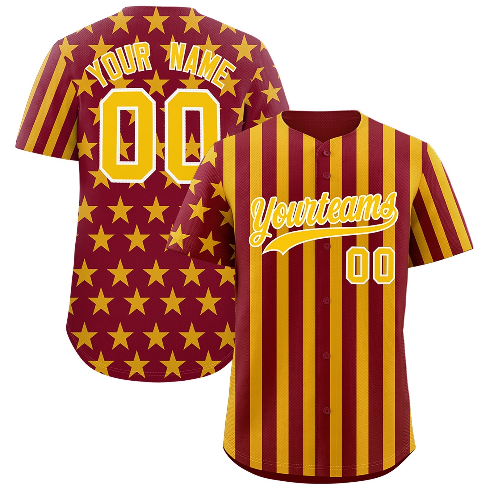 Custom Crimson Gold American Flag Graffiti Pattern Baseball Jersey| KXKSHOP