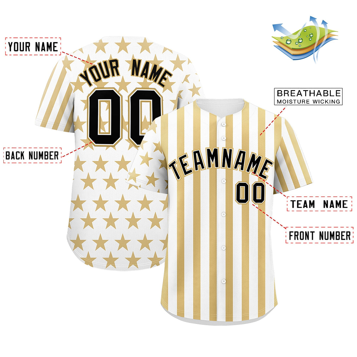 Custom White Old Gold American Flag Graffiti Pattern Baseball Jersey| KXKSHOP