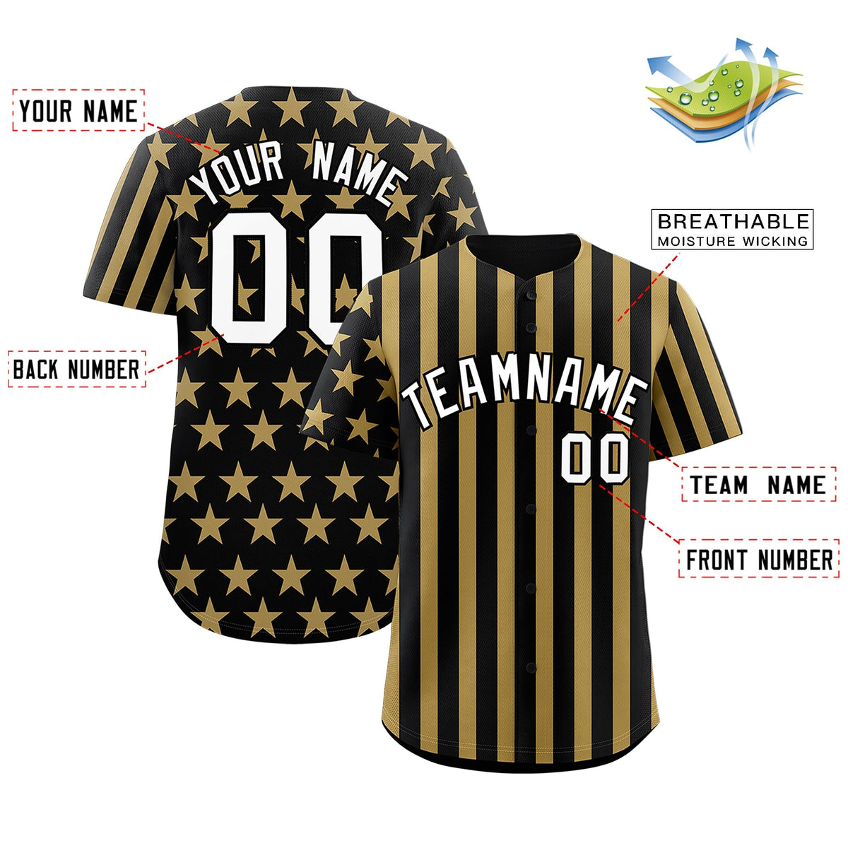 Custom Black Old Gold American Flag Graffiti Pattern Baseball Jersey| KXKSHOP